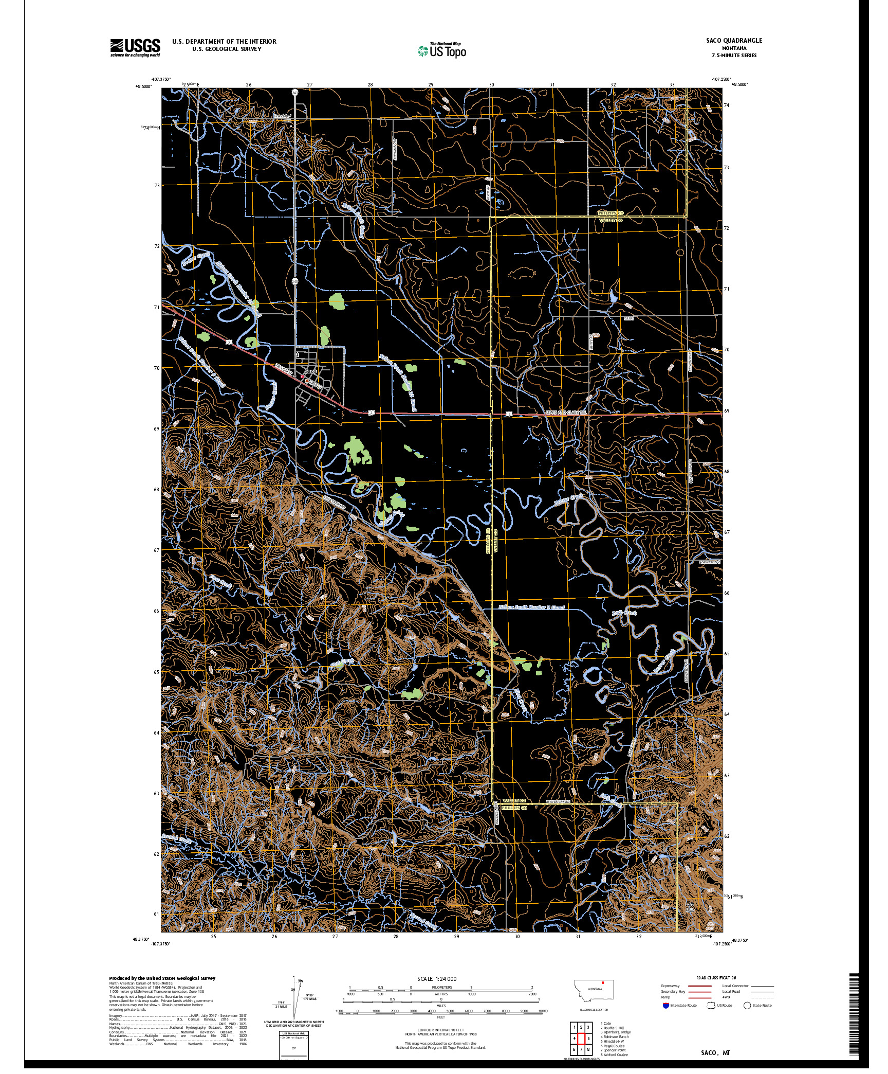US TOPO 7.5-MINUTE MAP FOR SACO, MT