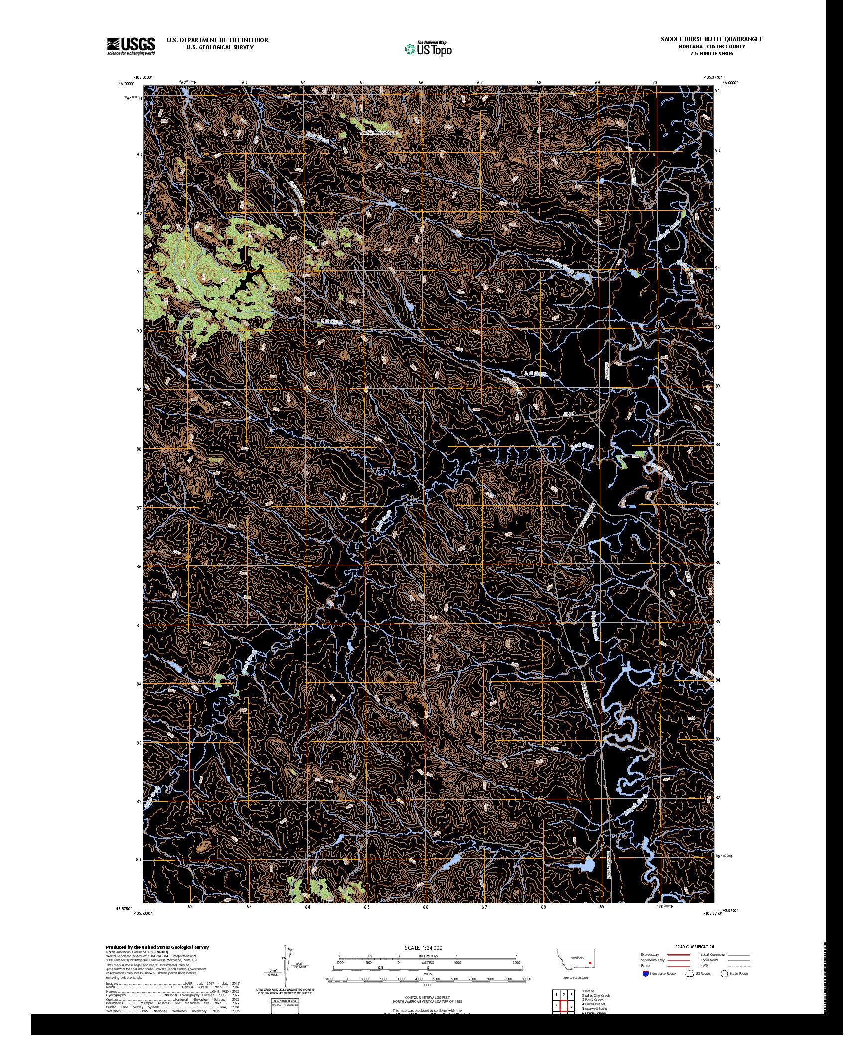 US TOPO 7.5-MINUTE MAP FOR SADDLE HORSE BUTTE, MT