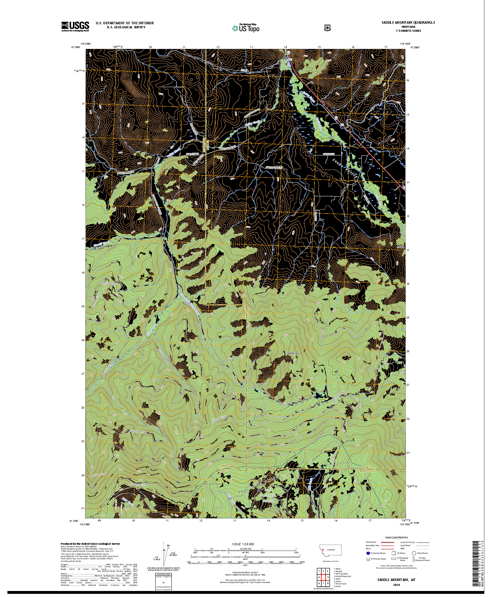US TOPO 7.5-MINUTE MAP FOR SADDLE MOUNTAIN, MT