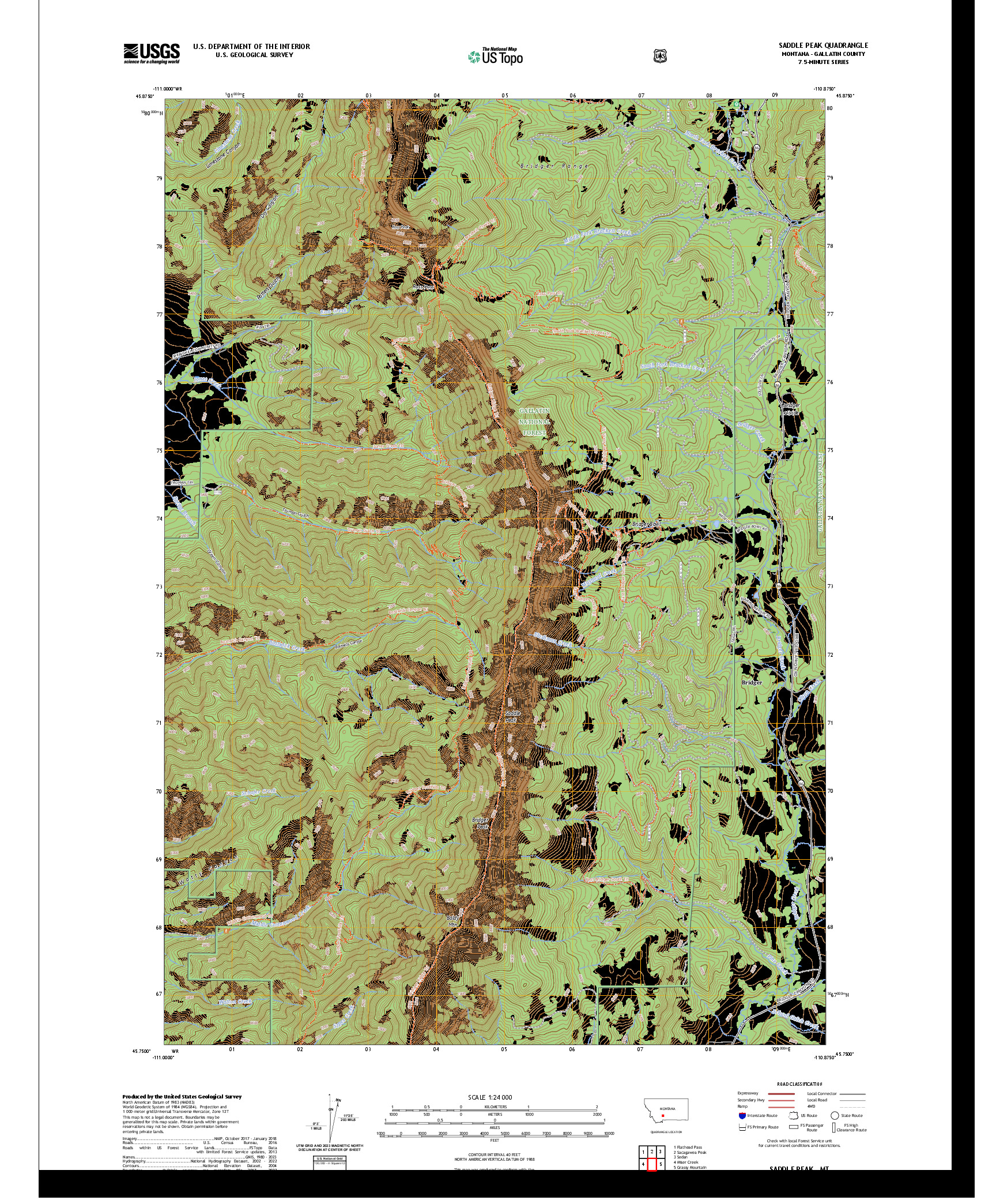 US TOPO 7.5-MINUTE MAP FOR SADDLE PEAK, MT