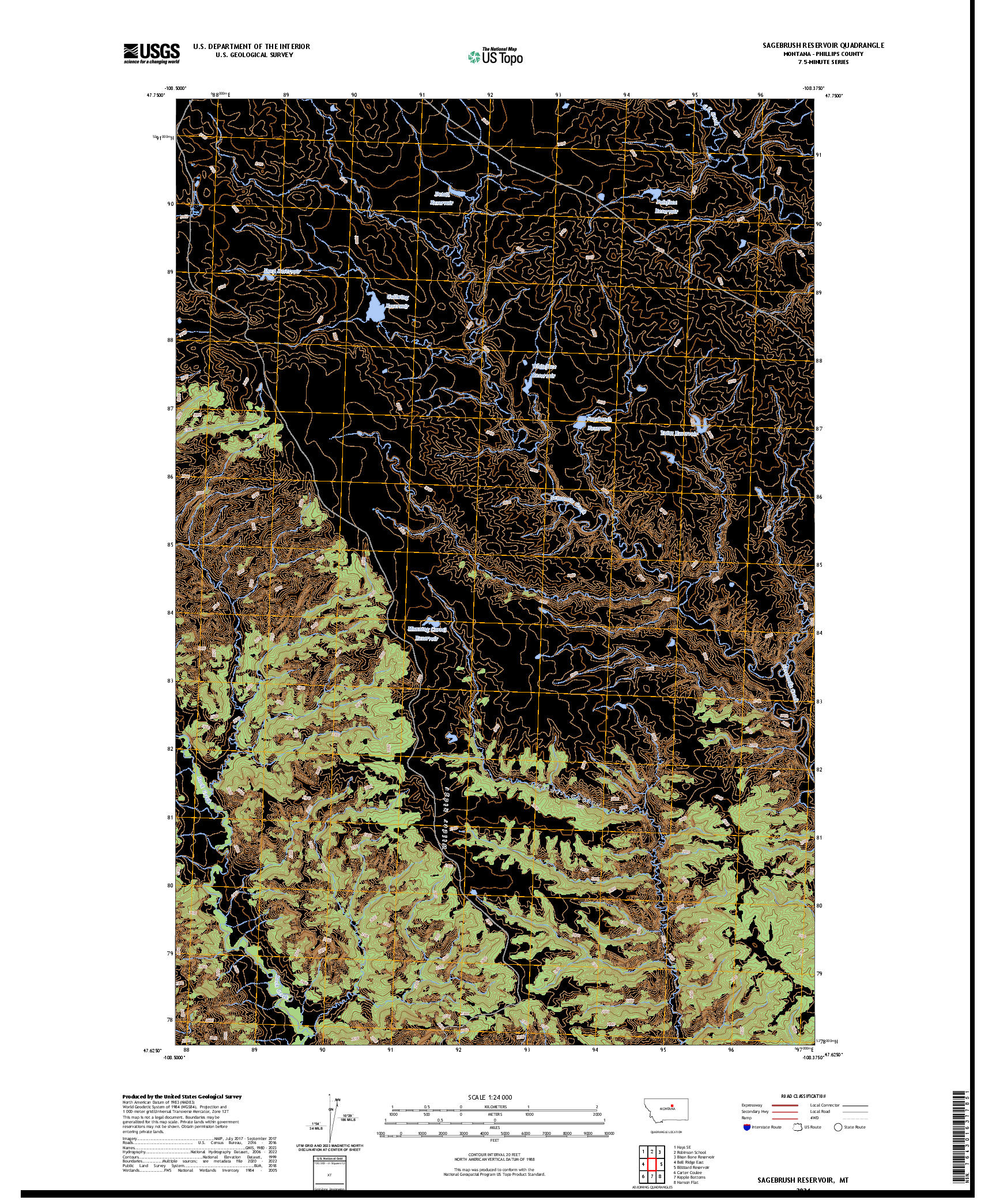 US TOPO 7.5-MINUTE MAP FOR SAGEBRUSH RESERVOIR, MT