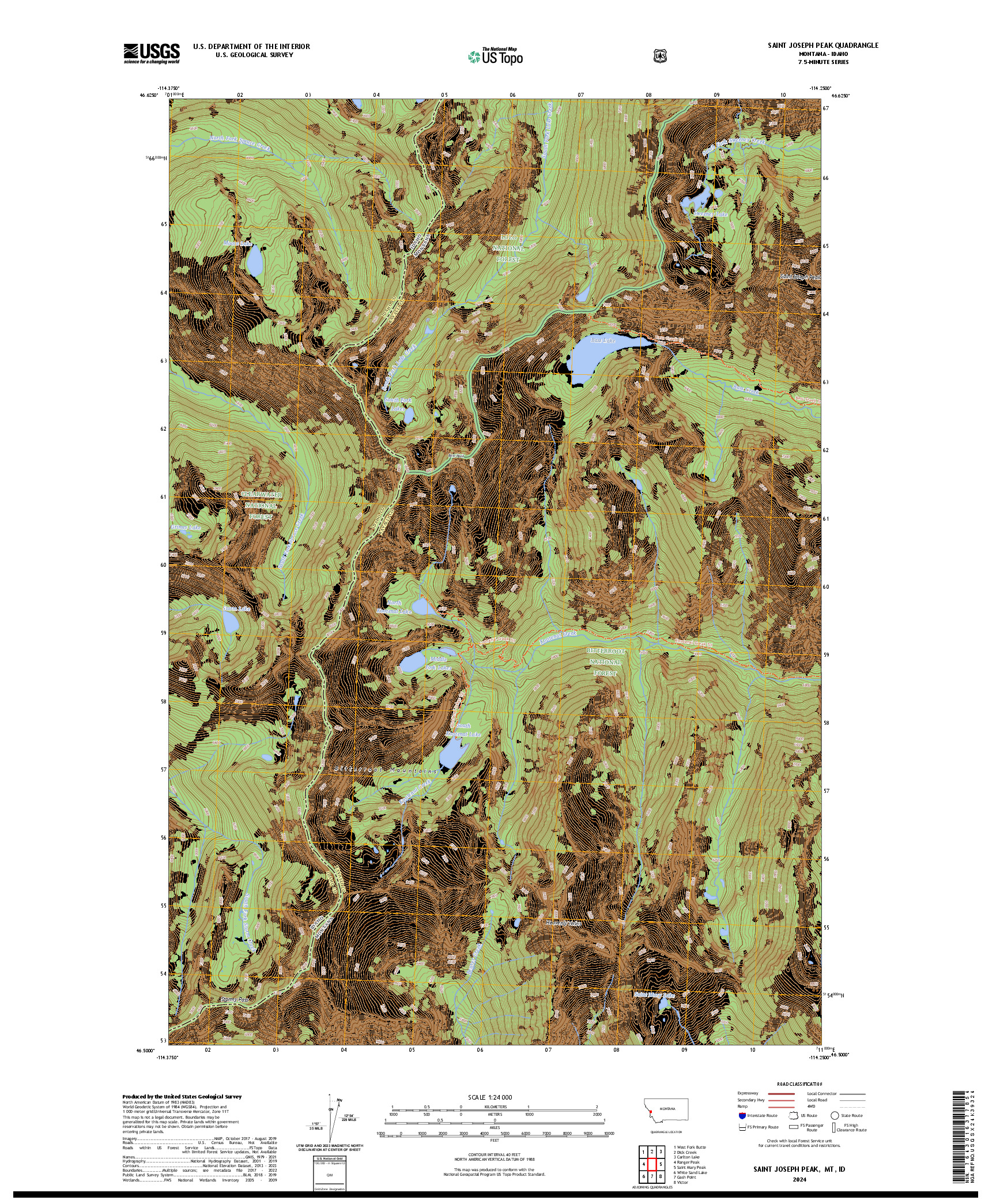 US TOPO 7.5-MINUTE MAP FOR SAINT JOSEPH PEAK, MT,ID
