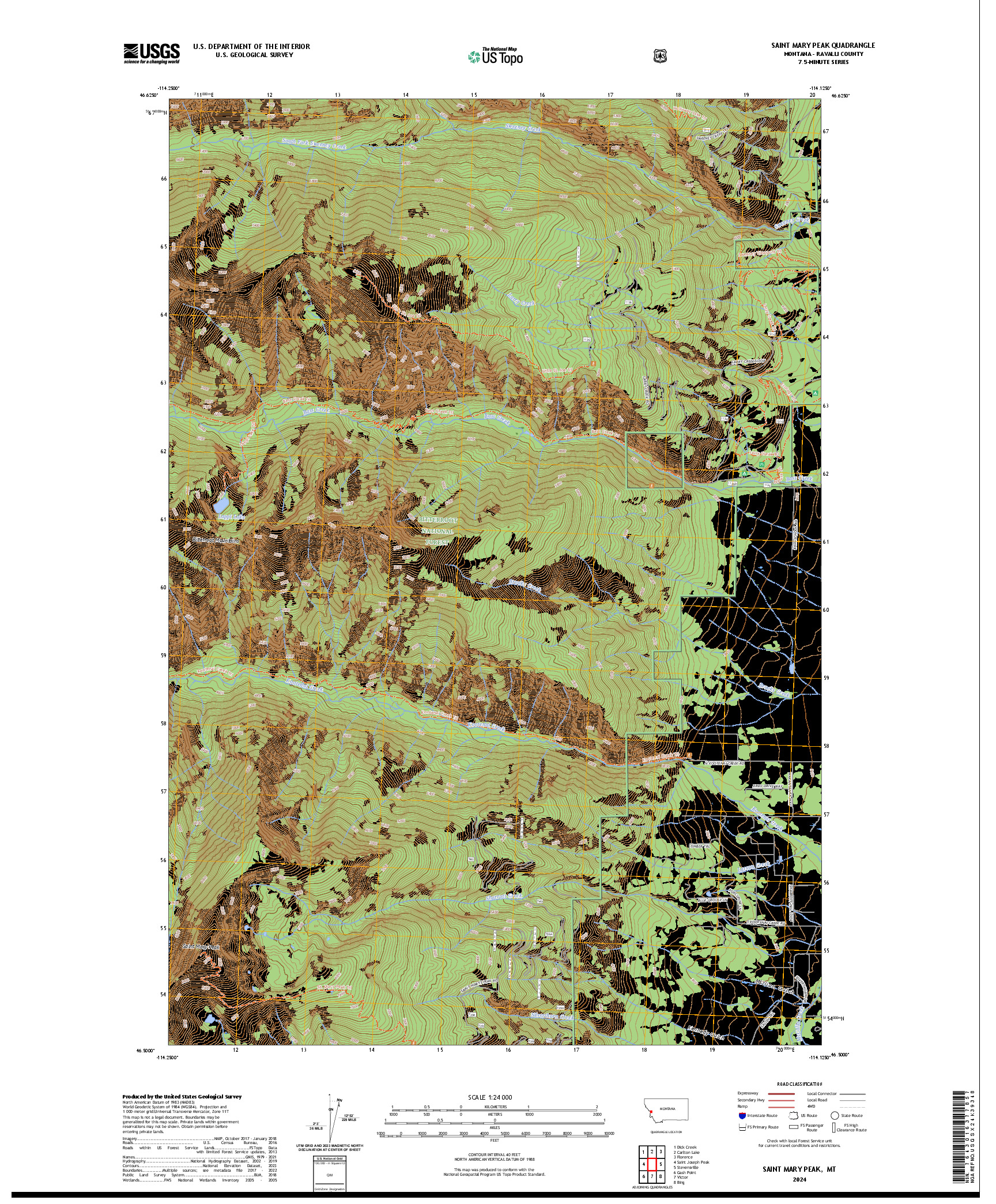 US TOPO 7.5-MINUTE MAP FOR SAINT MARY PEAK, MT
