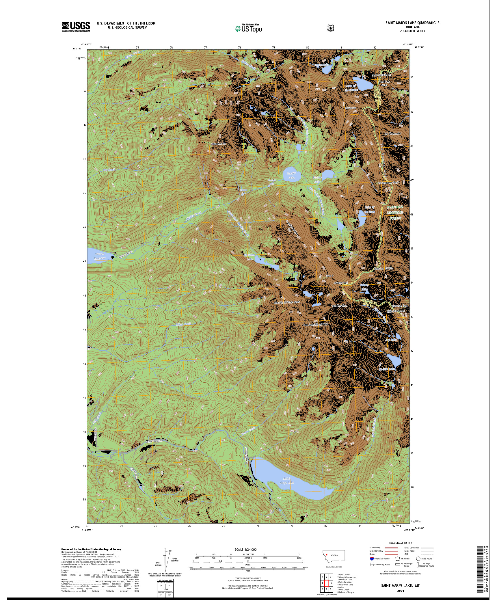 US TOPO 7.5-MINUTE MAP FOR SAINT MARYS LAKE, MT