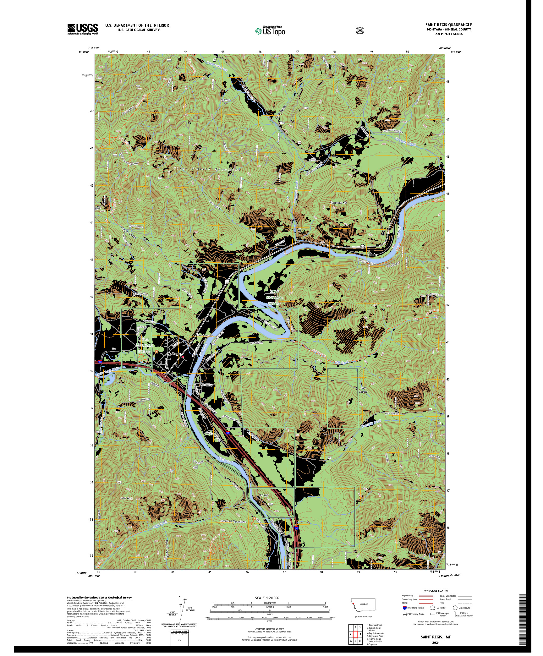 US TOPO 7.5-MINUTE MAP FOR SAINT REGIS, MT