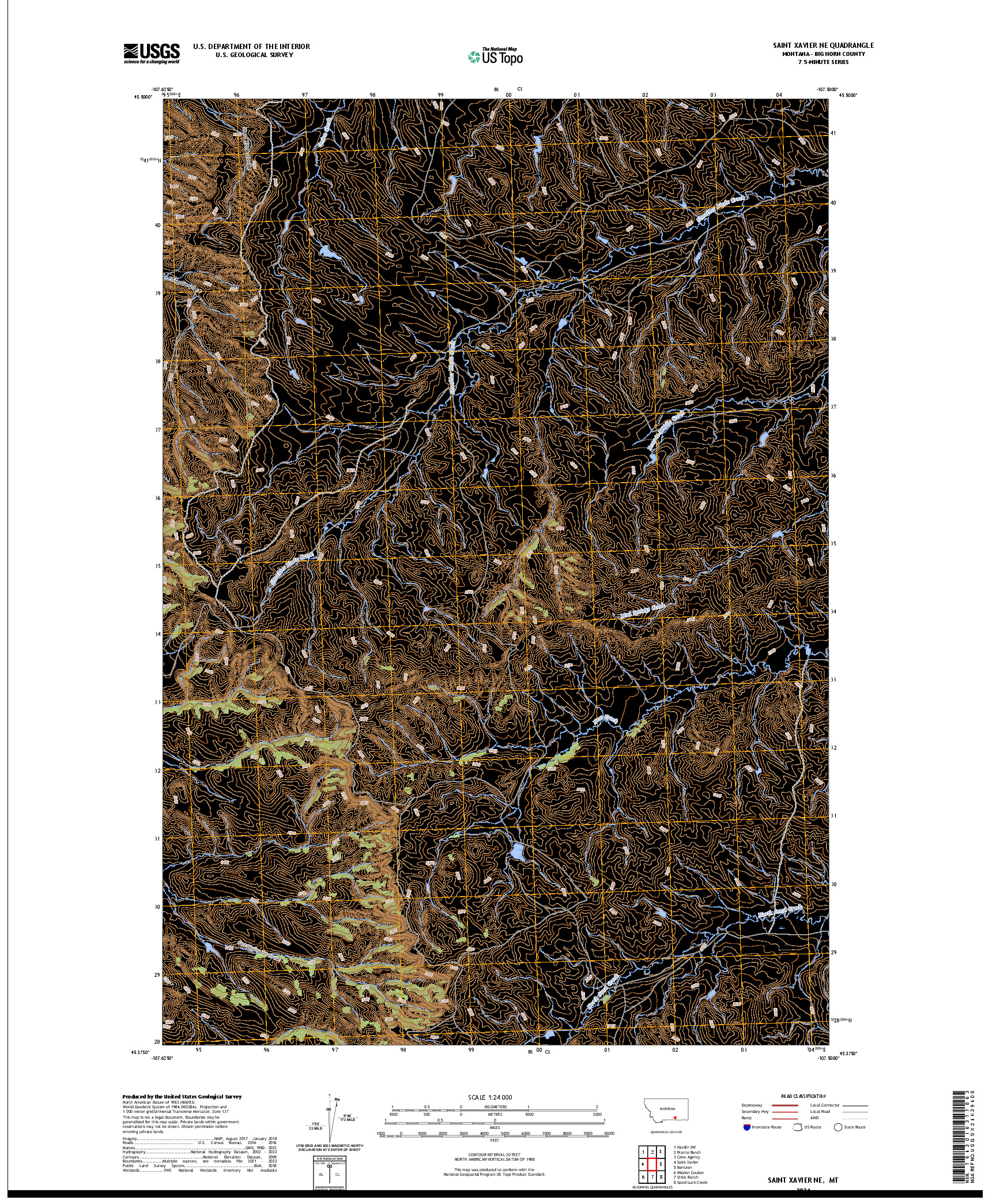 US TOPO 7.5-MINUTE MAP FOR SAINT XAVIER NE, MT