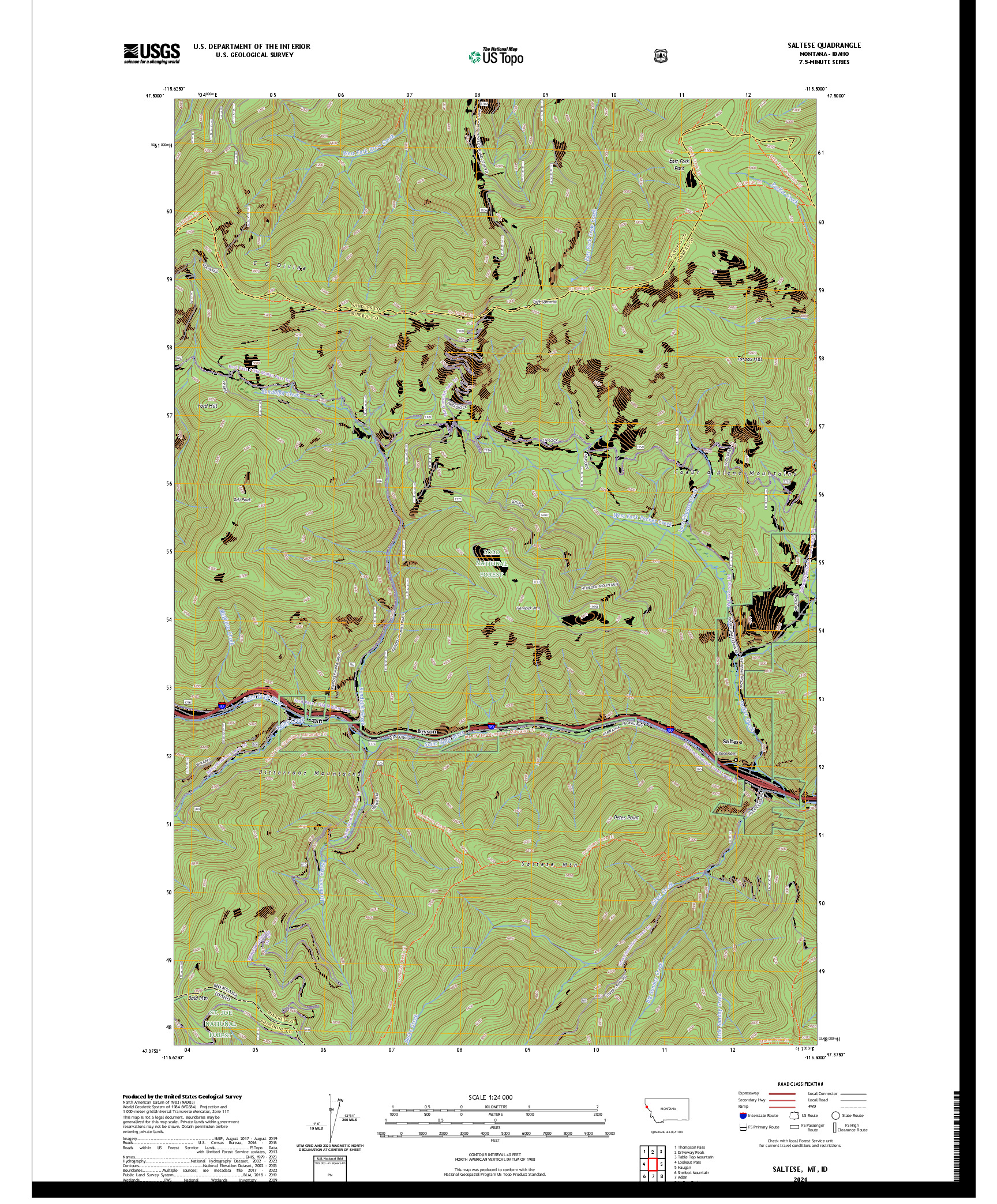 US TOPO 7.5-MINUTE MAP FOR SALTESE, MT,ID