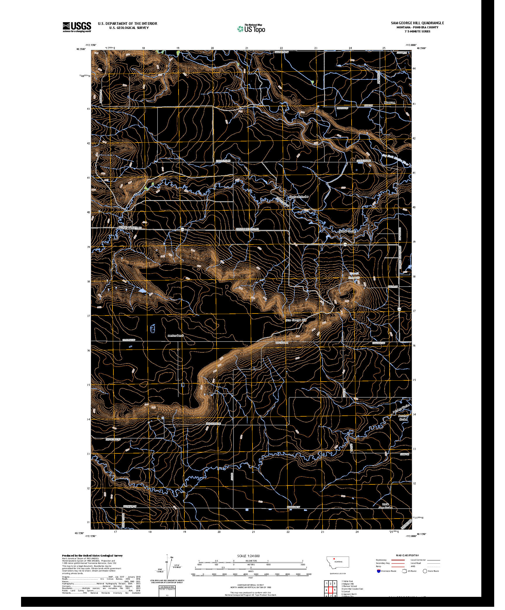 US TOPO 7.5-MINUTE MAP FOR SAM GEORGE HILL, MT