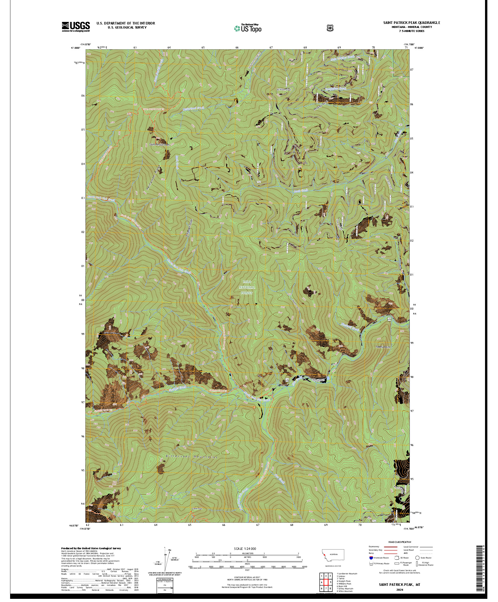 US TOPO 7.5-MINUTE MAP FOR SAINT PATRICK PEAK, MT