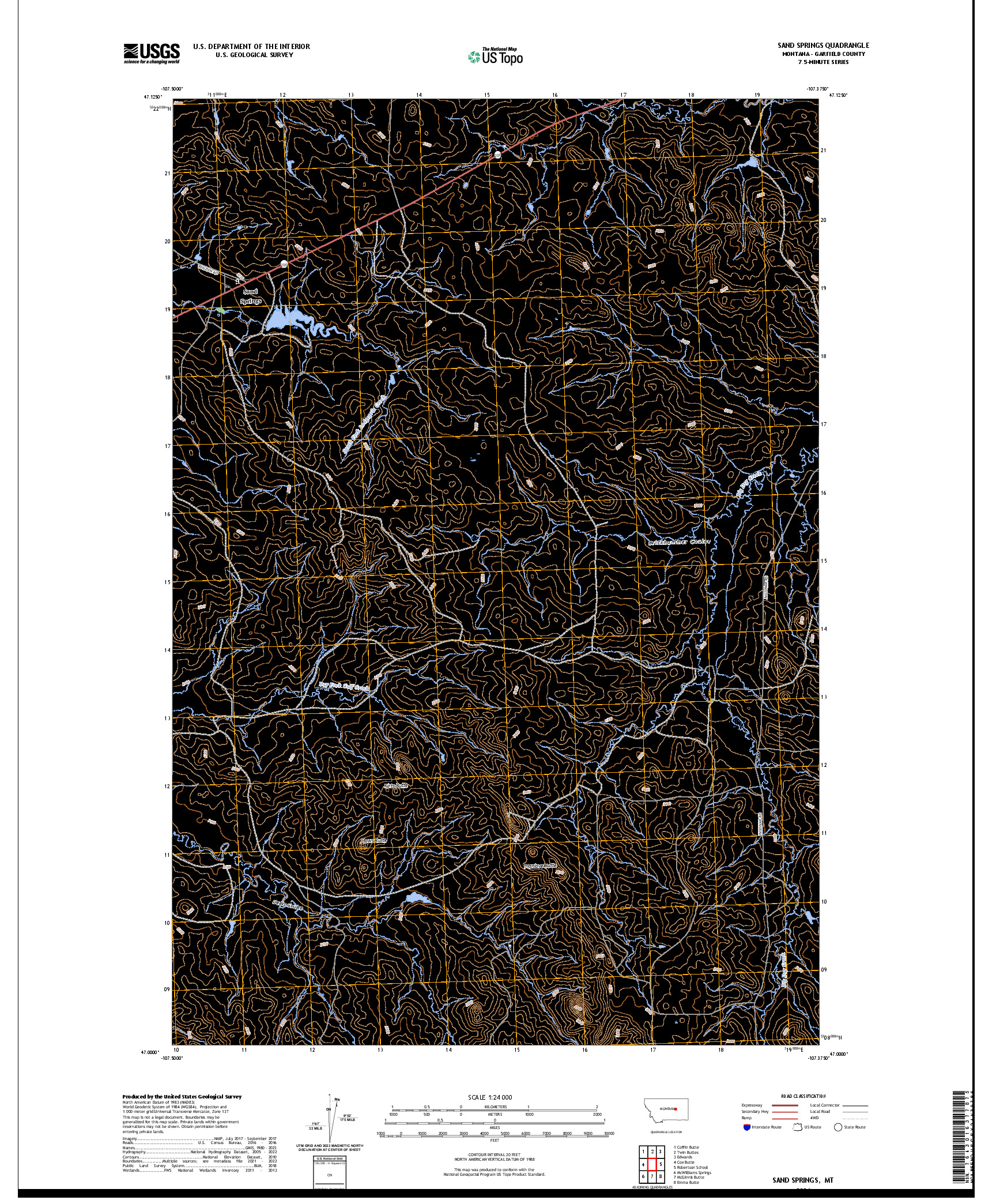 US TOPO 7.5-MINUTE MAP FOR SAND SPRINGS, MT