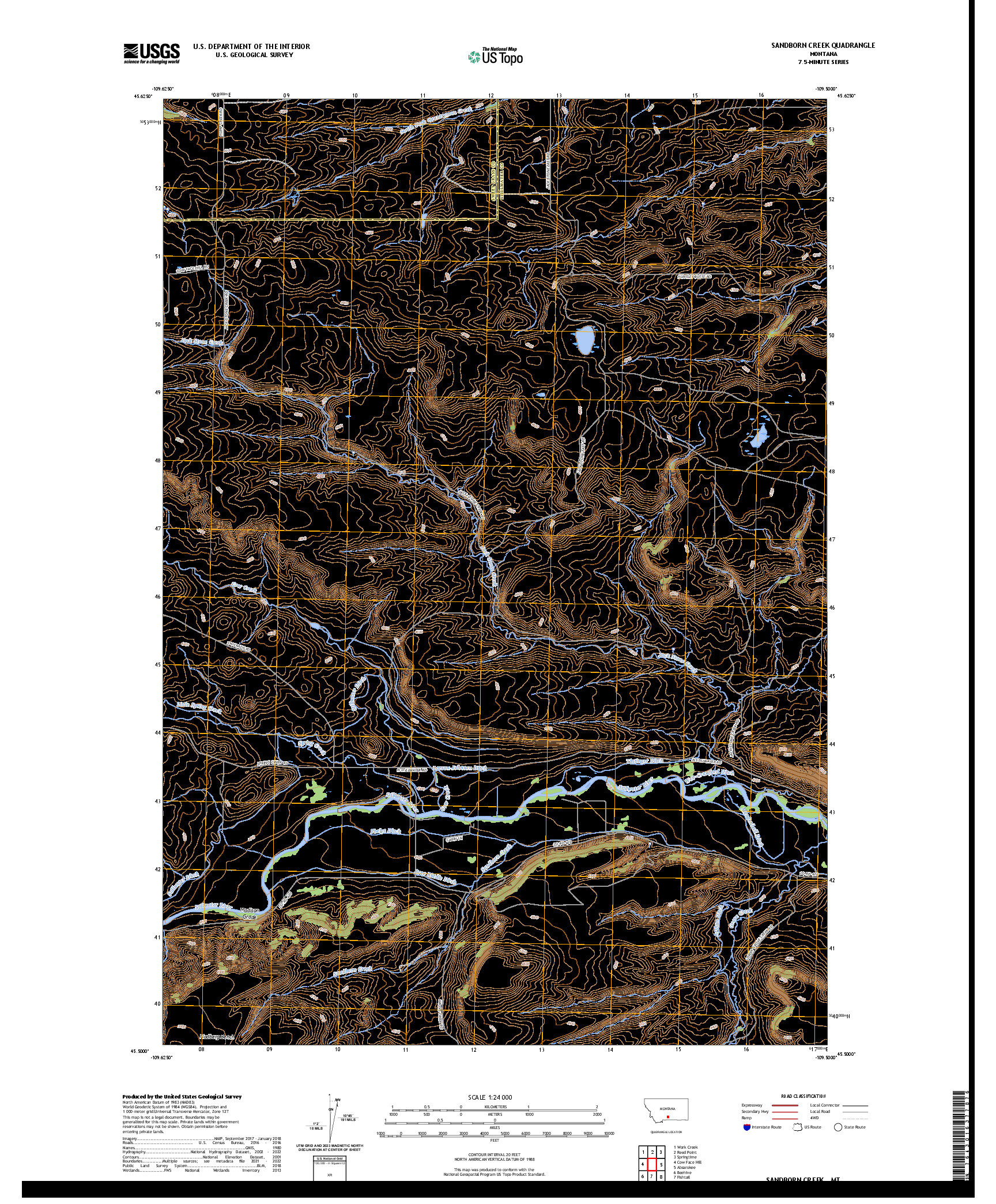 US TOPO 7.5-MINUTE MAP FOR SANDBORN CREEK, MT