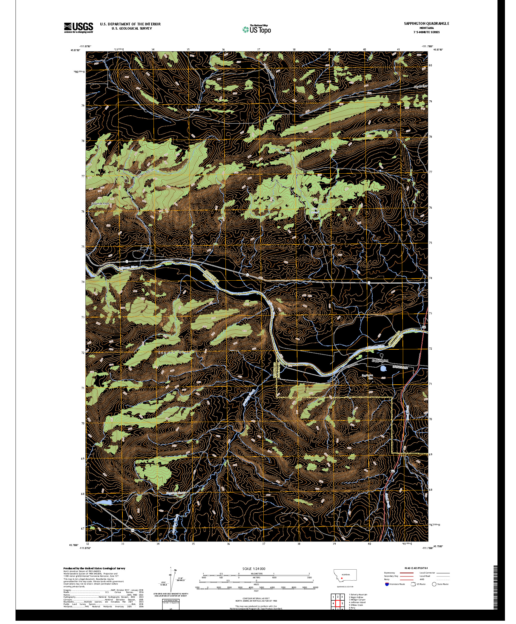 US TOPO 7.5-MINUTE MAP FOR SAPPINGTON, MT