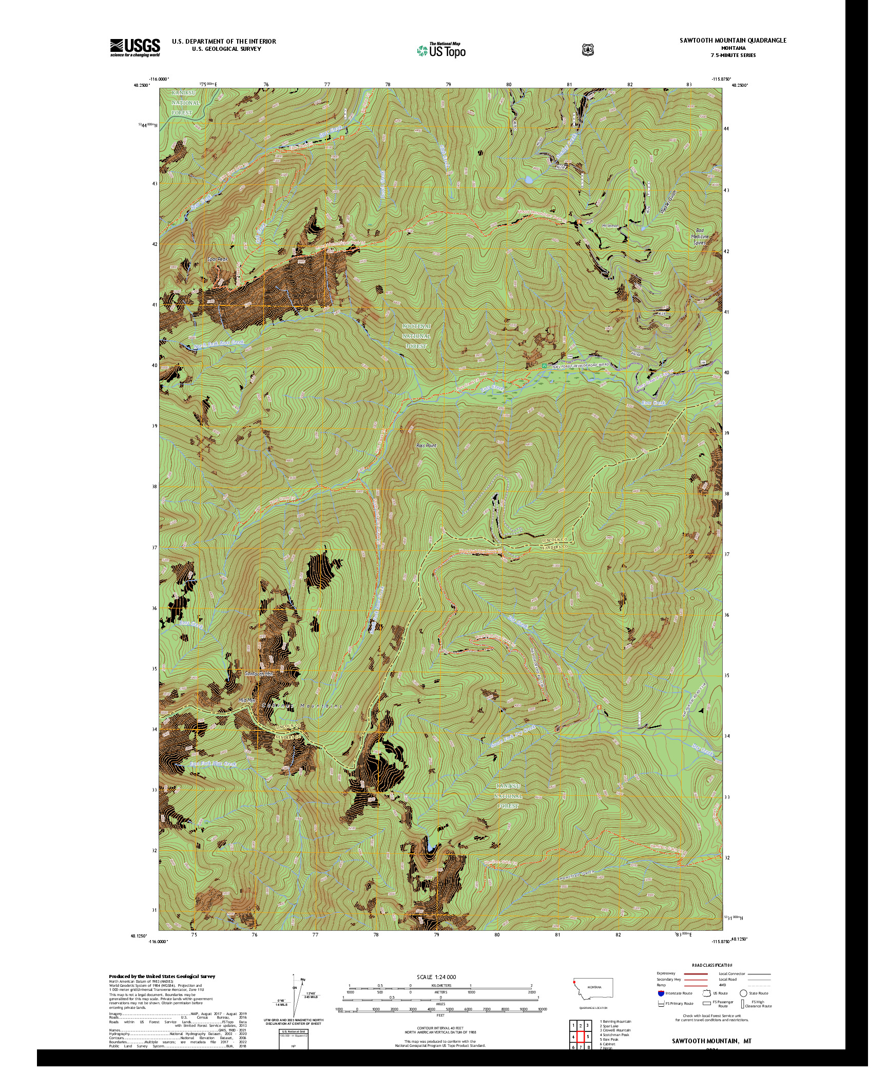 US TOPO 7.5-MINUTE MAP FOR SAWTOOTH MOUNTAIN, MT