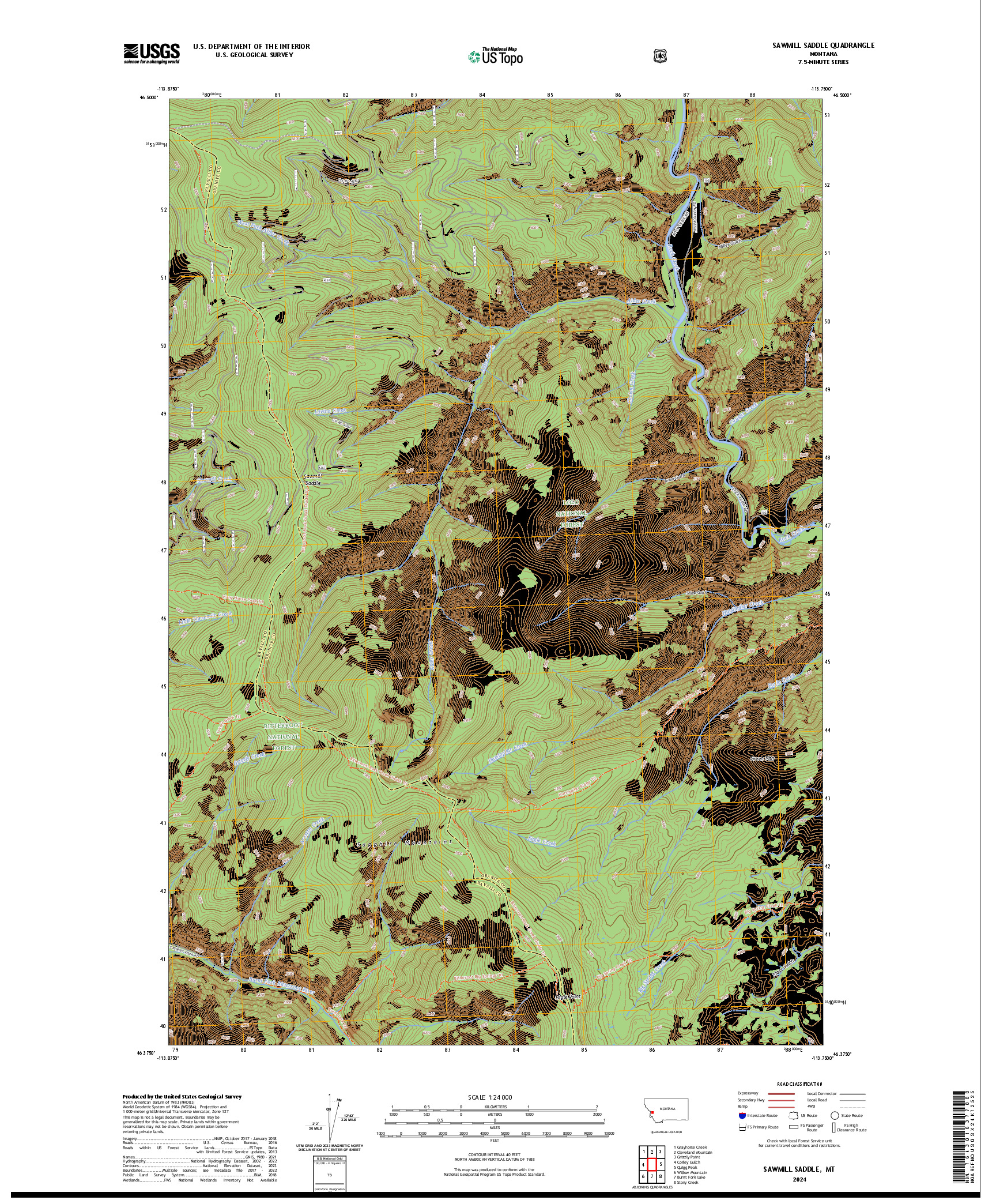 US TOPO 7.5-MINUTE MAP FOR SAWMILL SADDLE, MT