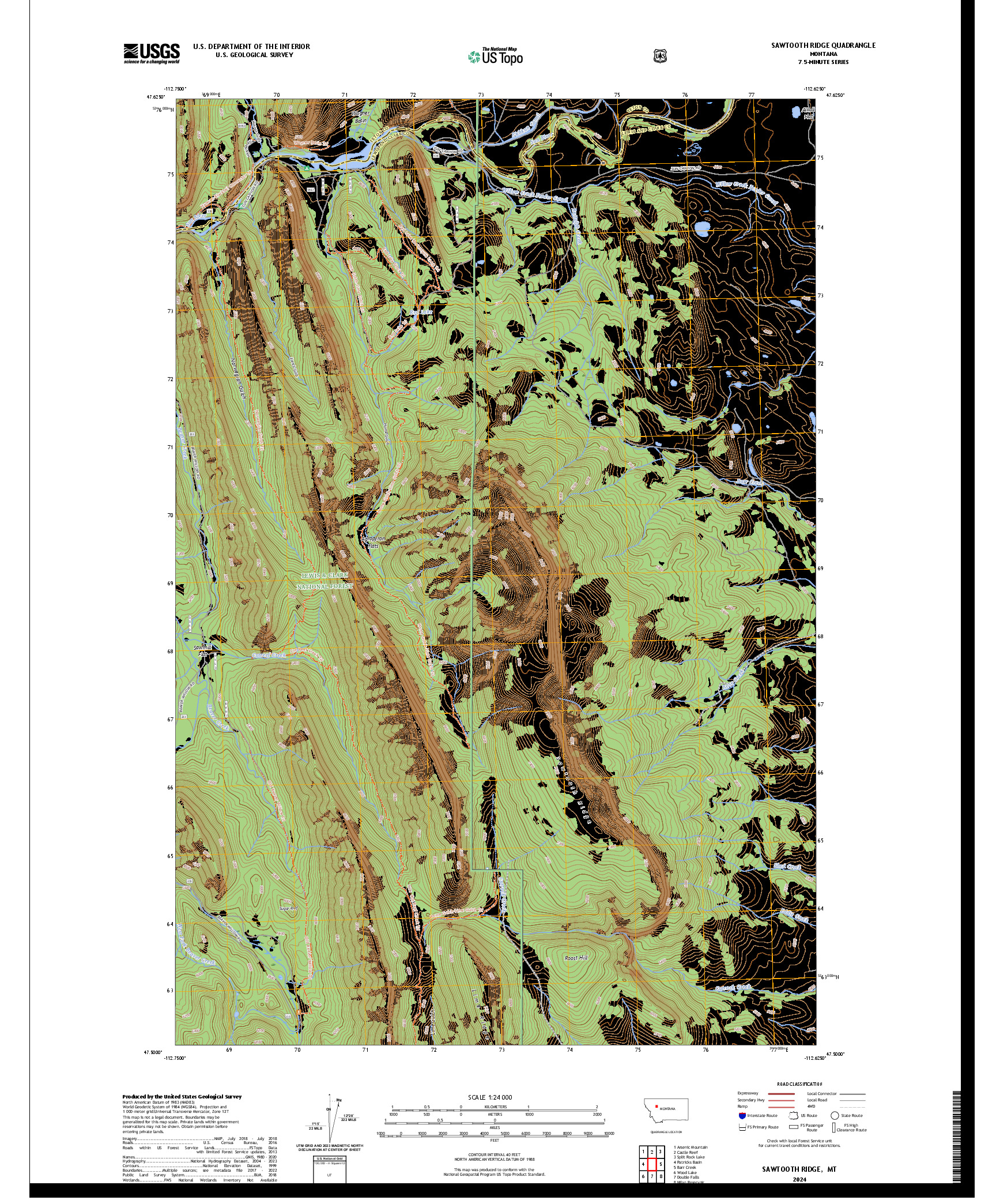 US TOPO 7.5-MINUTE MAP FOR SAWTOOTH RIDGE, MT