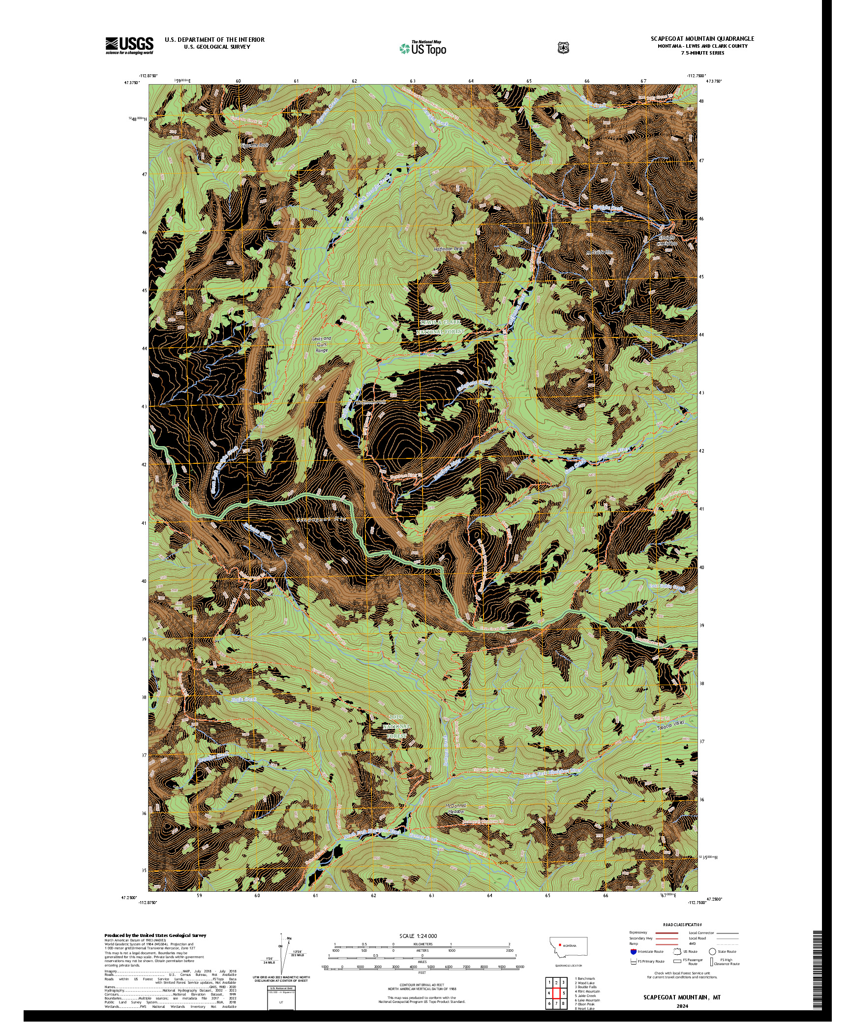 US TOPO 7.5-MINUTE MAP FOR SCAPEGOAT MOUNTAIN, MT