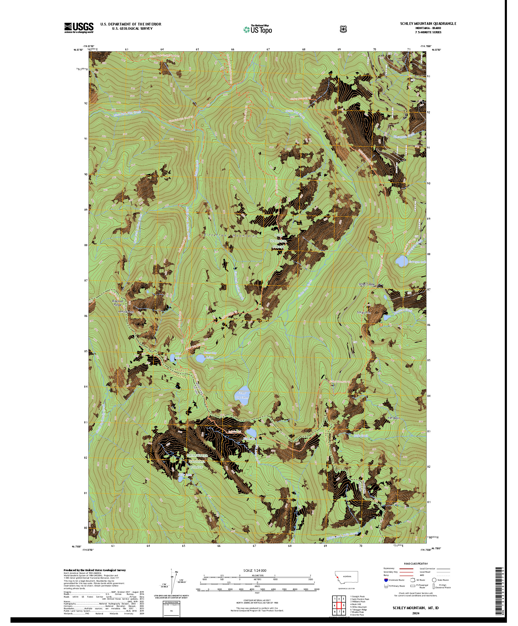 US TOPO 7.5-MINUTE MAP FOR SCHLEY MOUNTAIN, MT,ID