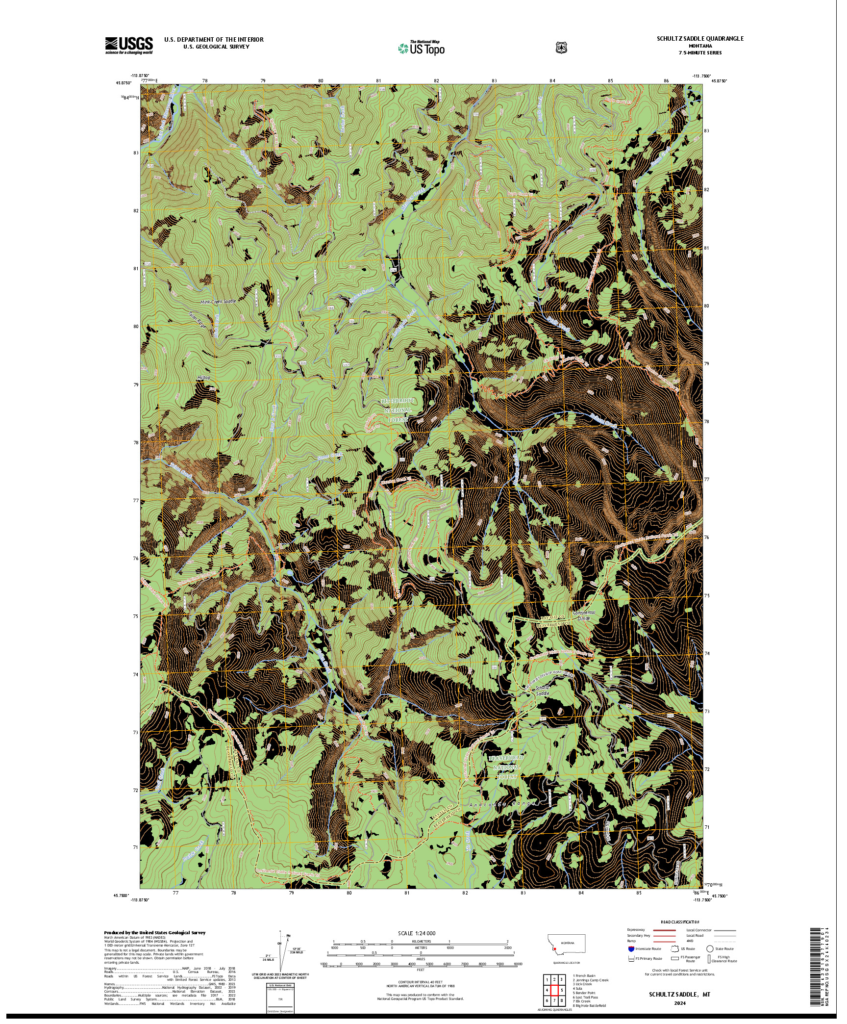 US TOPO 7.5-MINUTE MAP FOR SCHULTZ SADDLE, MT