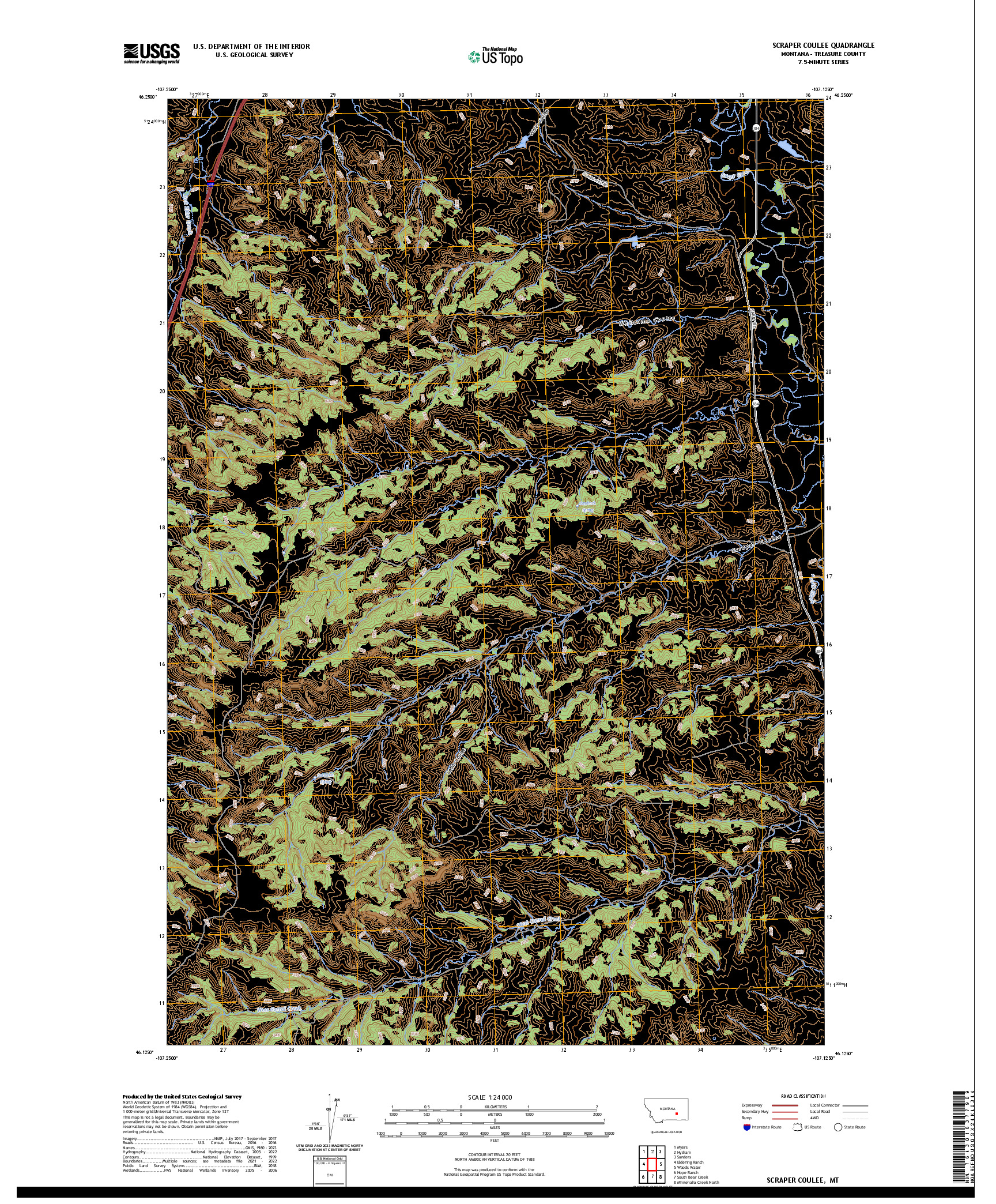 US TOPO 7.5-MINUTE MAP FOR SCRAPER COULEE, MT