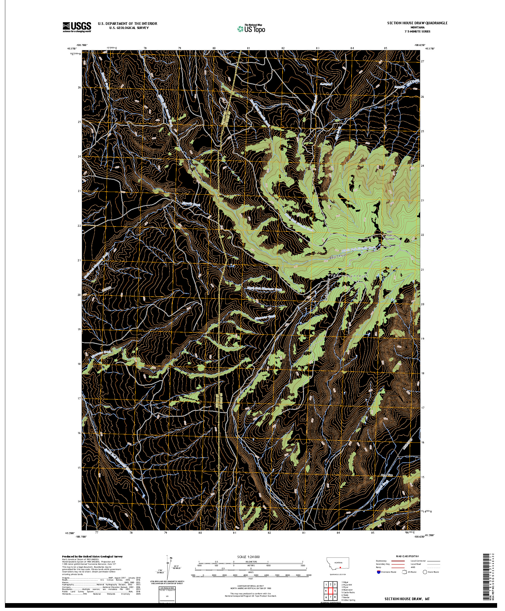 US TOPO 7.5-MINUTE MAP FOR SECTION HOUSE DRAW, MT