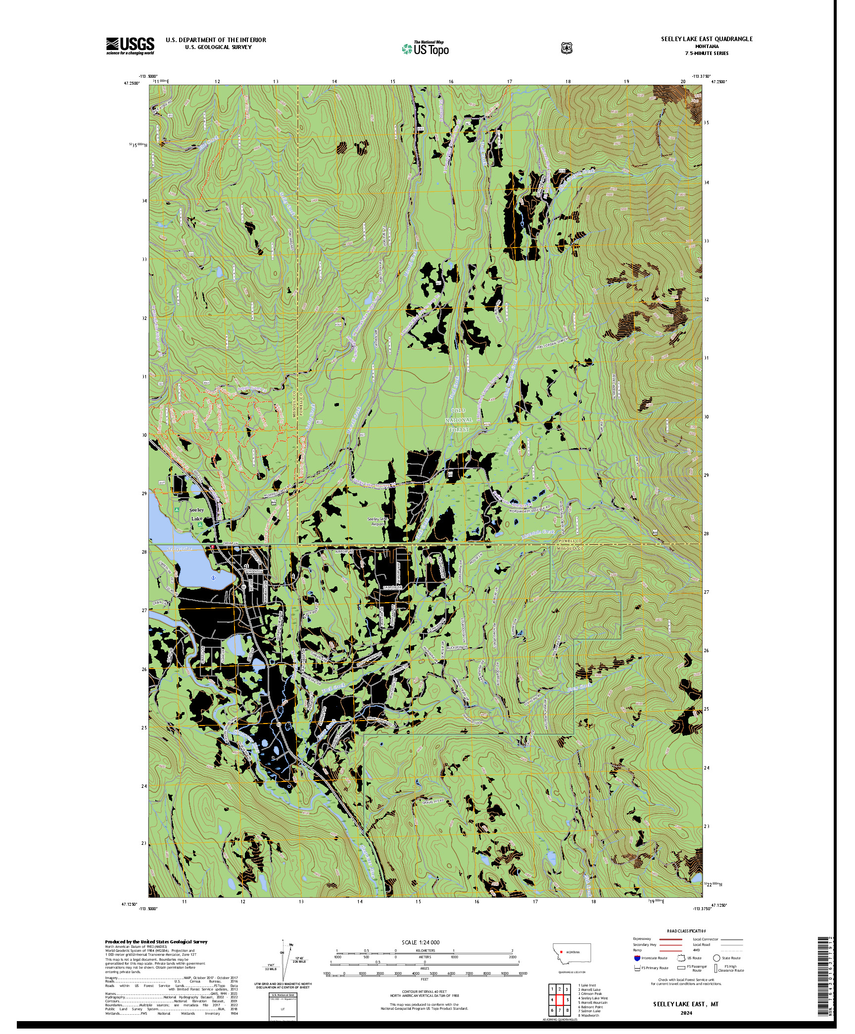 US TOPO 7.5-MINUTE MAP FOR SEELEY LAKE EAST, MT