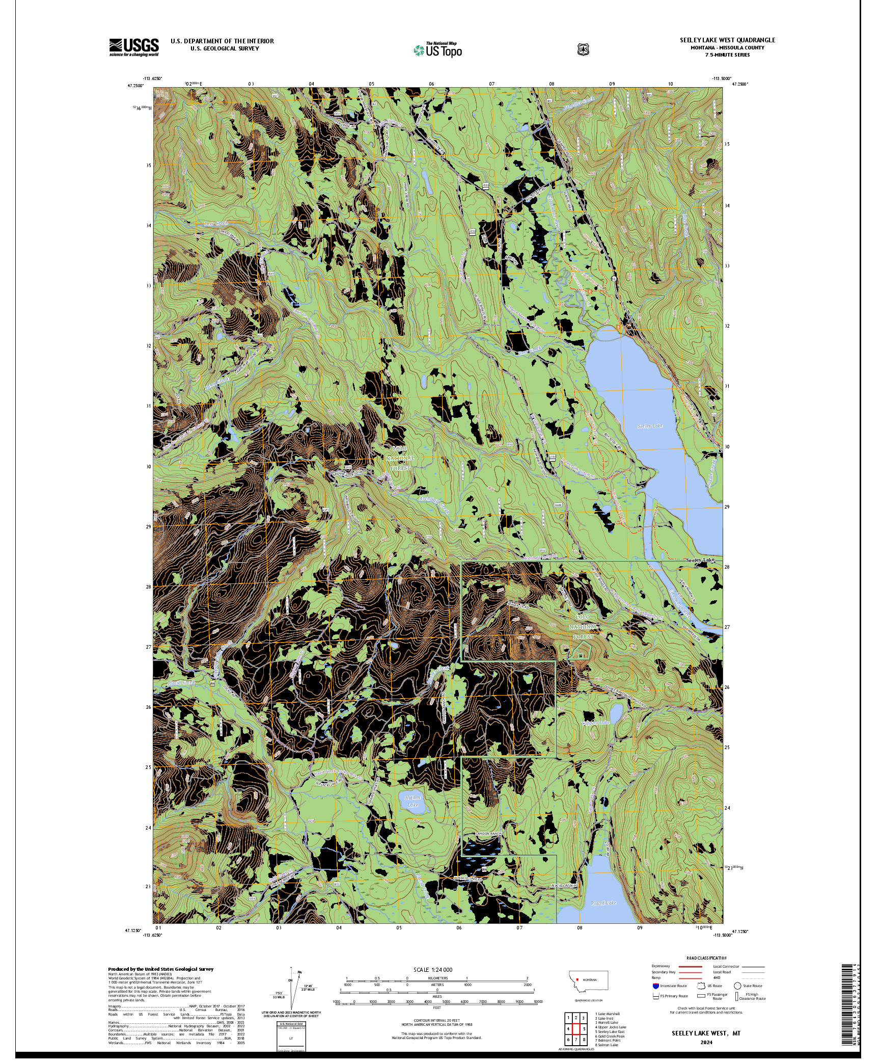 US TOPO 7.5-MINUTE MAP FOR SEELEY LAKE WEST, MT