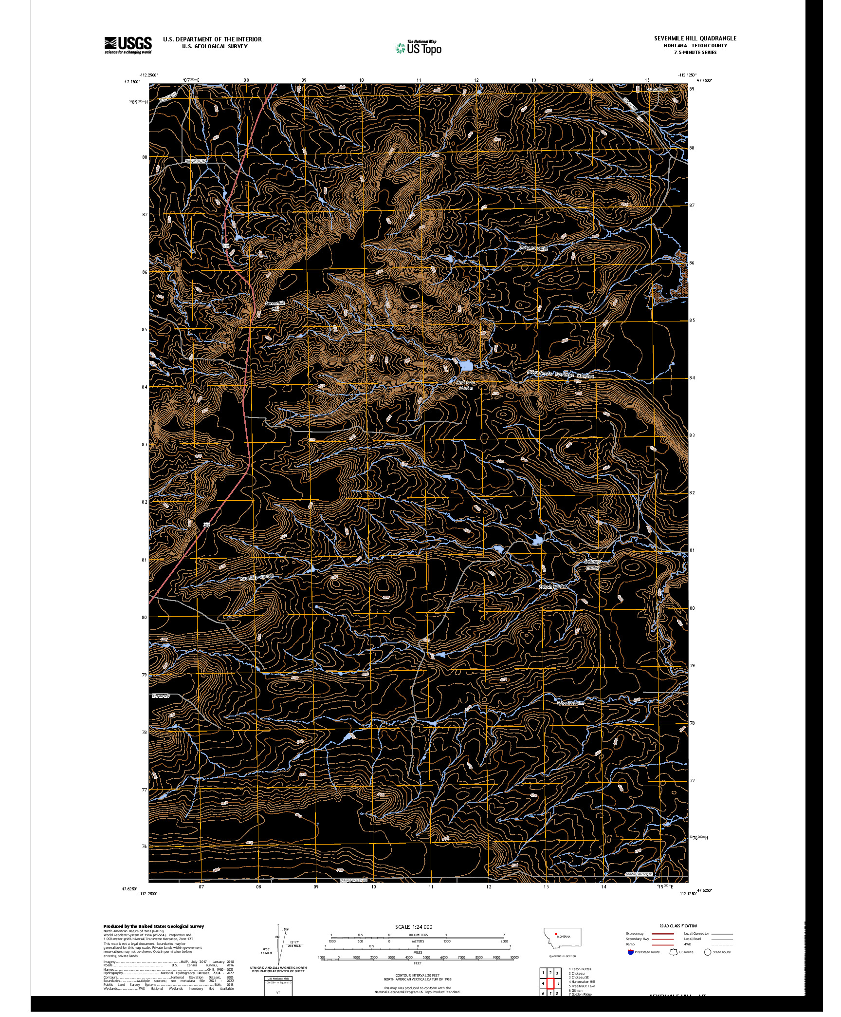 US TOPO 7.5-MINUTE MAP FOR SEVENMILE HILL, MT