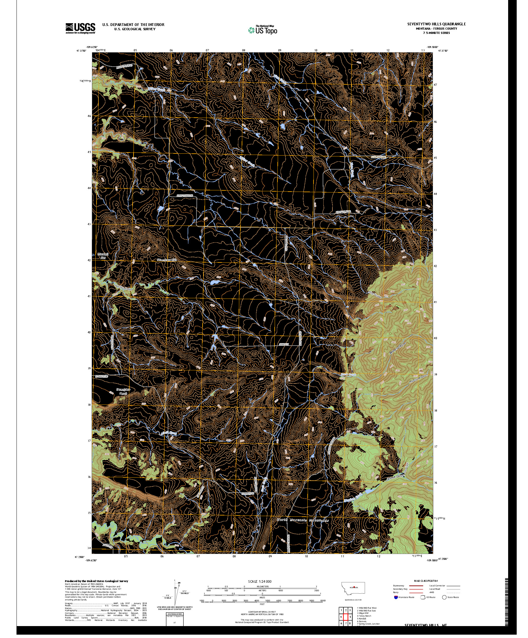 US TOPO 7.5-MINUTE MAP FOR SEVENTYTWO HILLS, MT