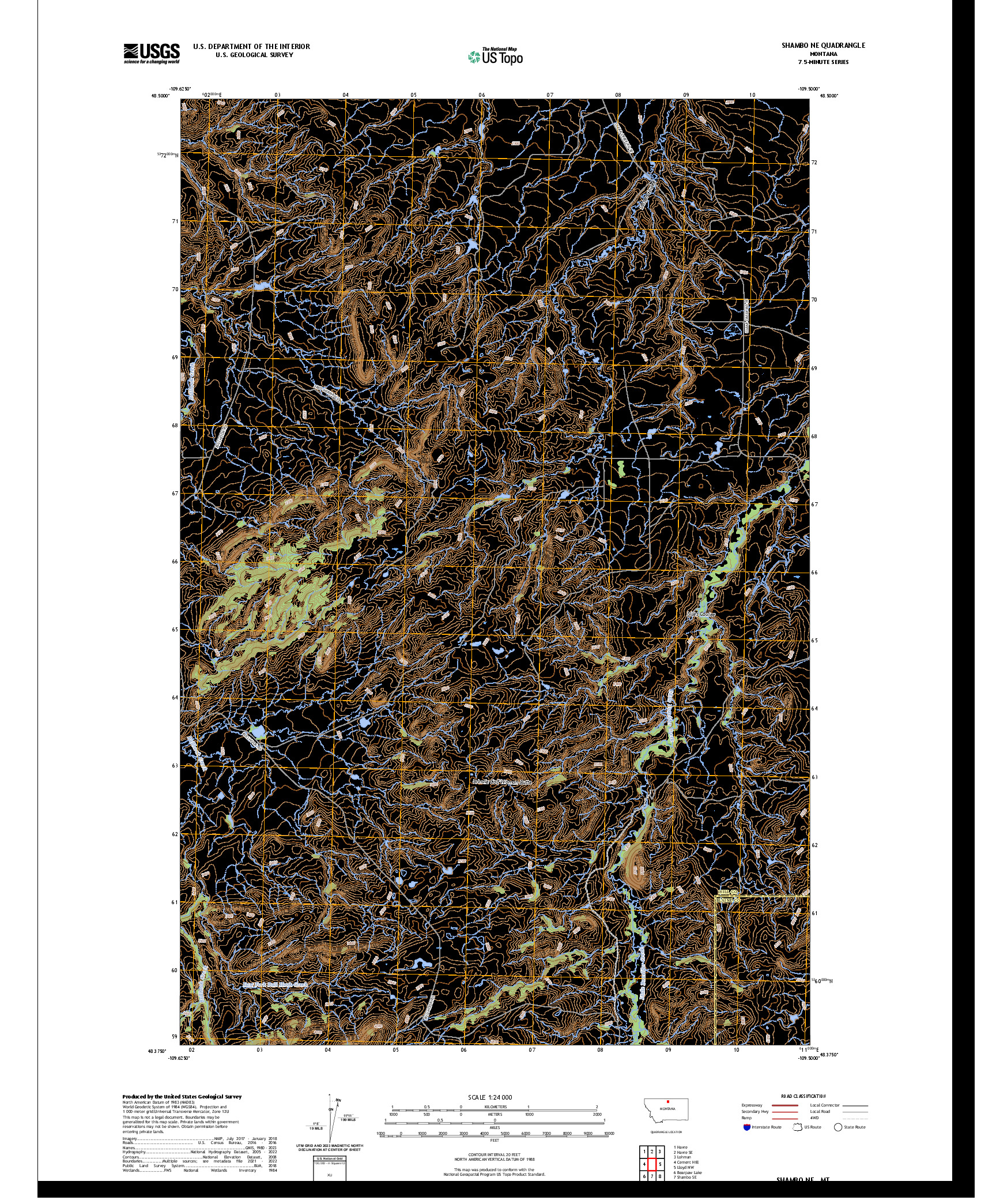 US TOPO 7.5-MINUTE MAP FOR SHAMBO NE, MT