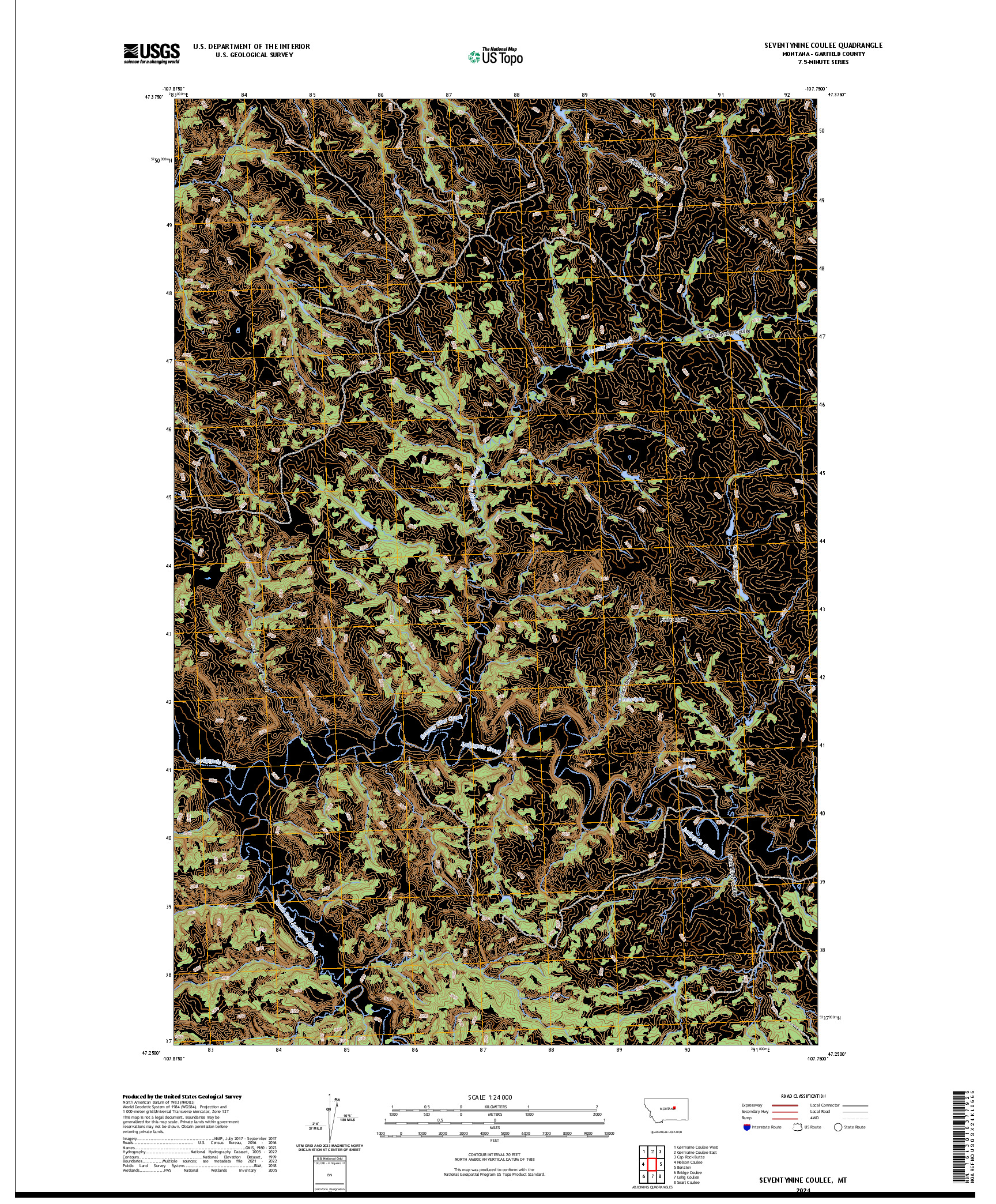 US TOPO 7.5-MINUTE MAP FOR SEVENTYNINE COULEE, MT