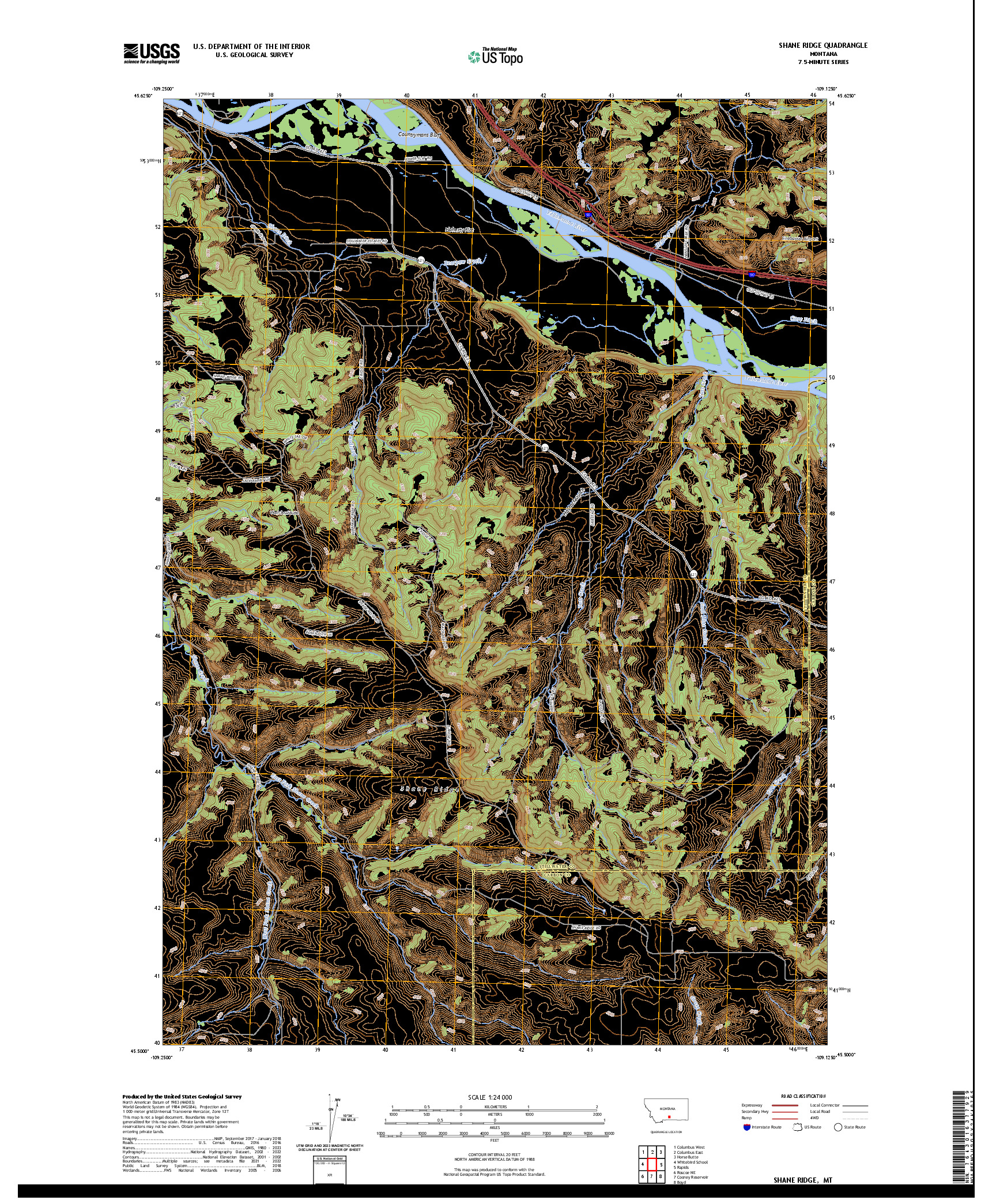 US TOPO 7.5-MINUTE MAP FOR SHANE RIDGE, MT