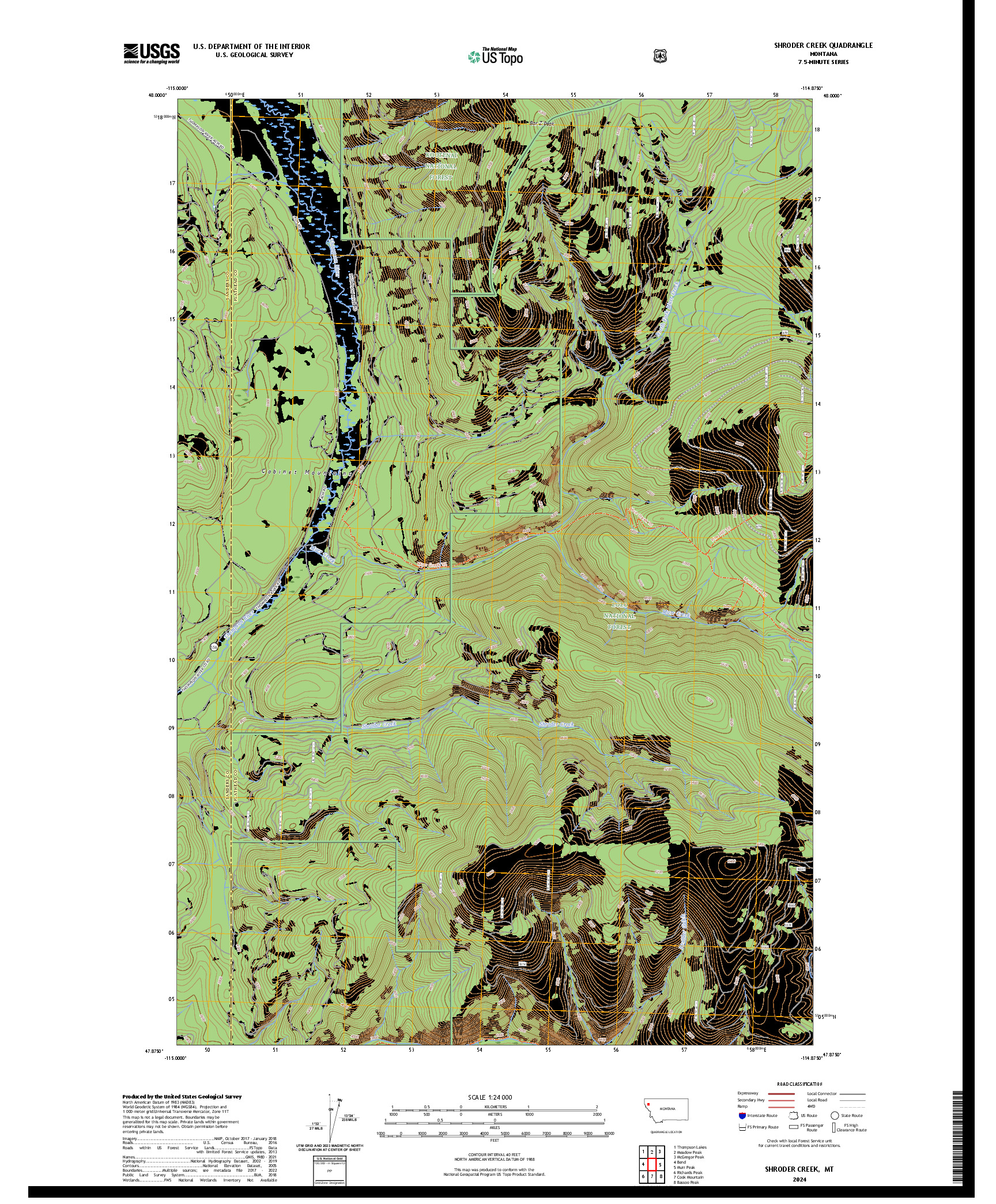 US TOPO 7.5-MINUTE MAP FOR SHRODER CREEK, MT