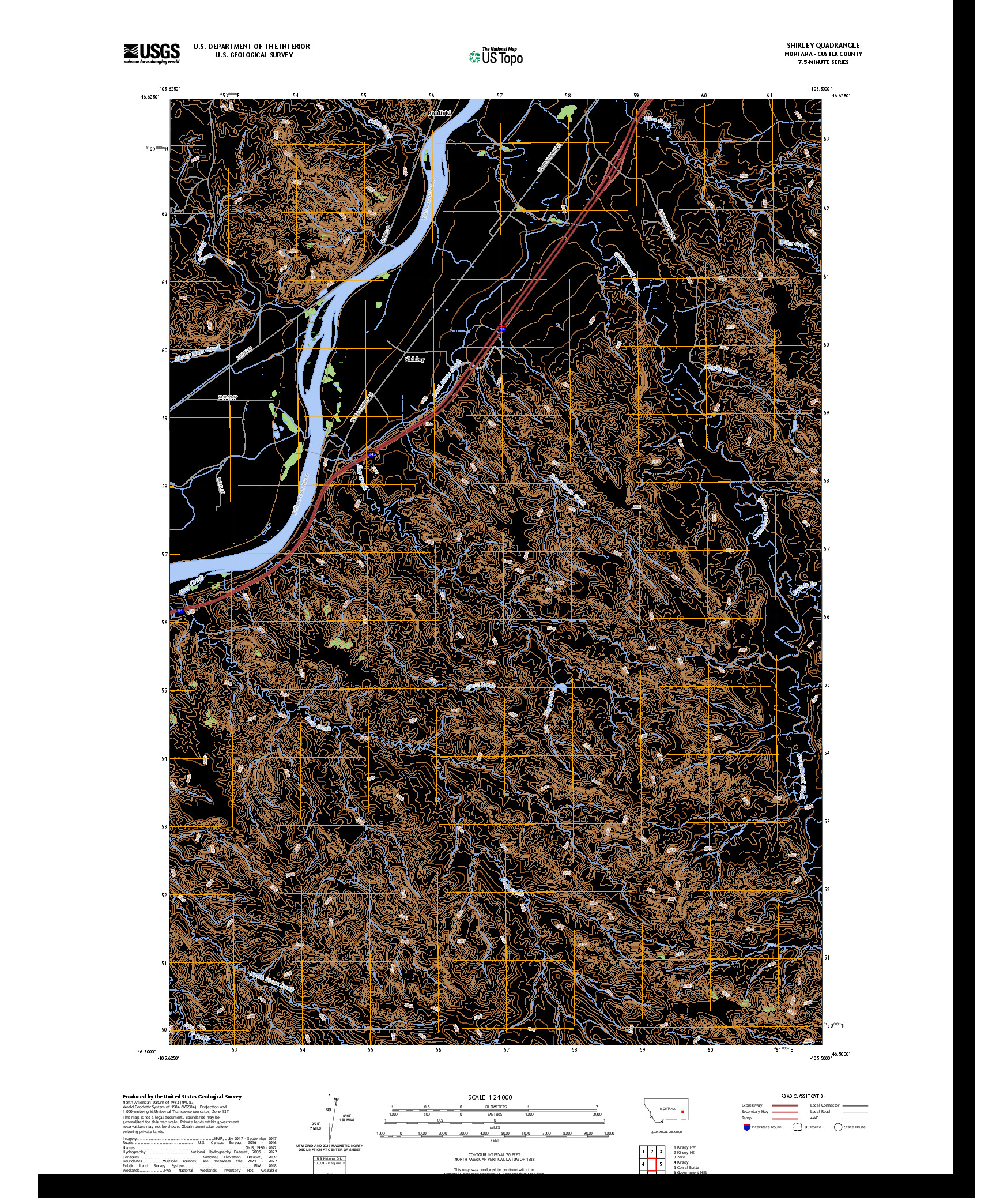 US TOPO 7.5-MINUTE MAP FOR SHIRLEY, MT