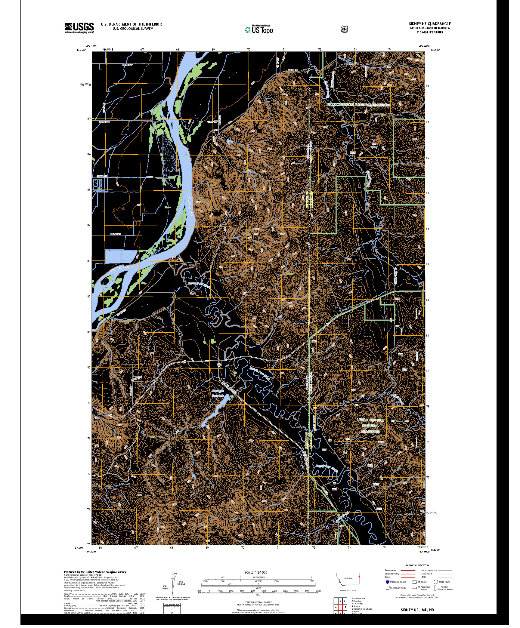 US TOPO 7.5-MINUTE MAP FOR SIDNEY NE, MT,ND