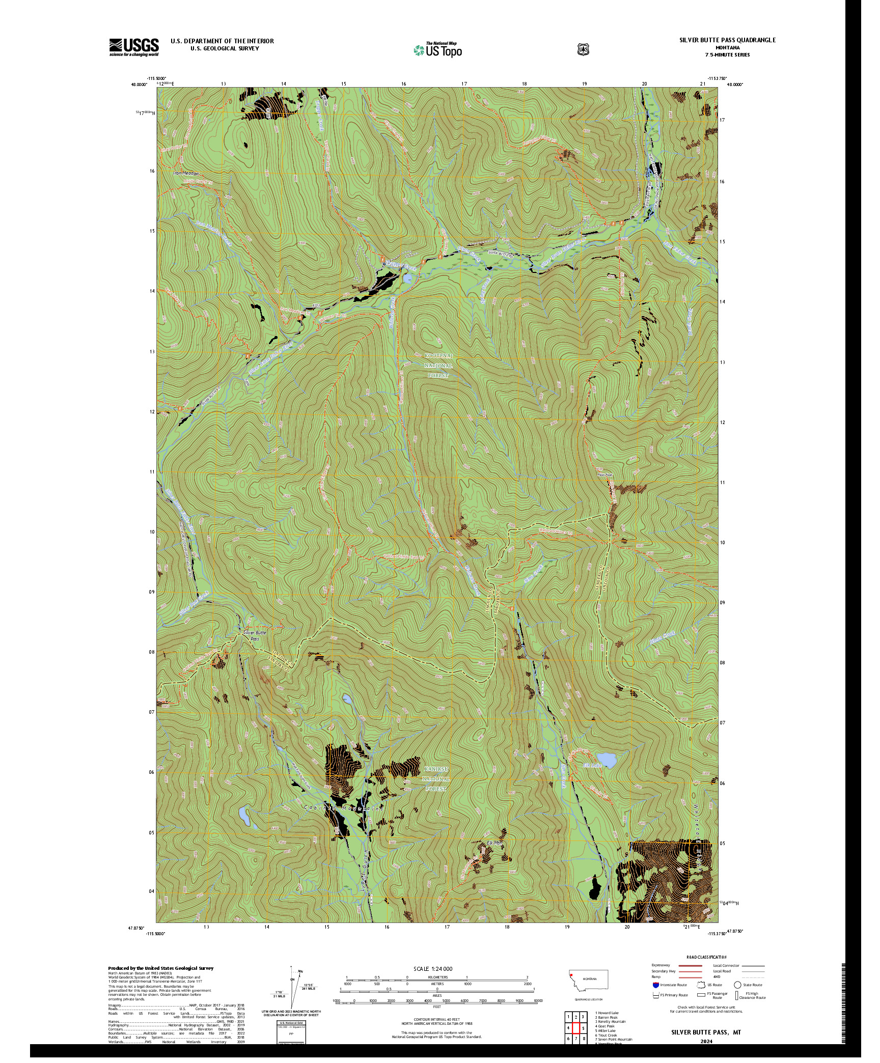 US TOPO 7.5-MINUTE MAP FOR SILVER BUTTE PASS, MT