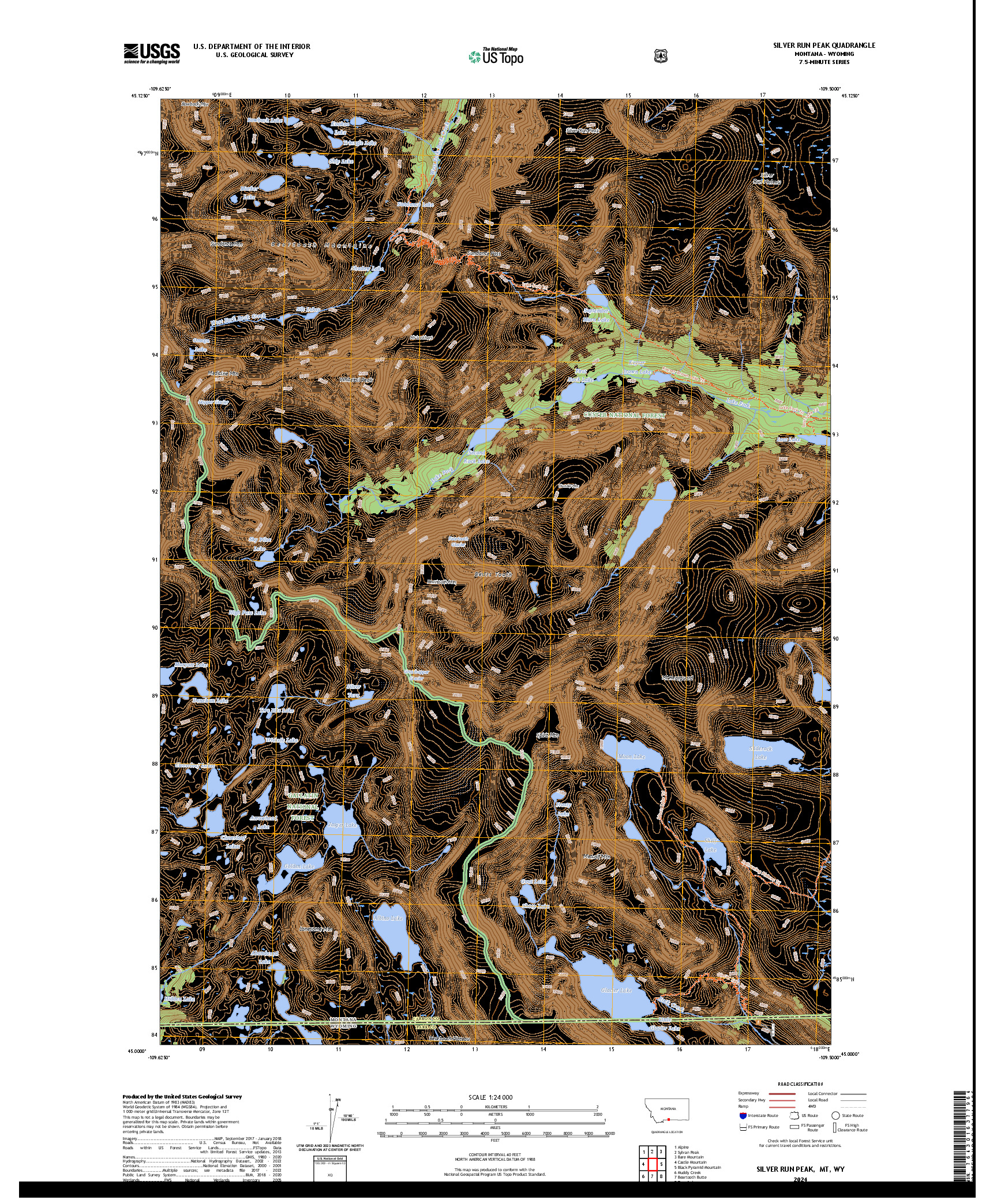 US TOPO 7.5-MINUTE MAP FOR SILVER RUN PEAK, MT,WY