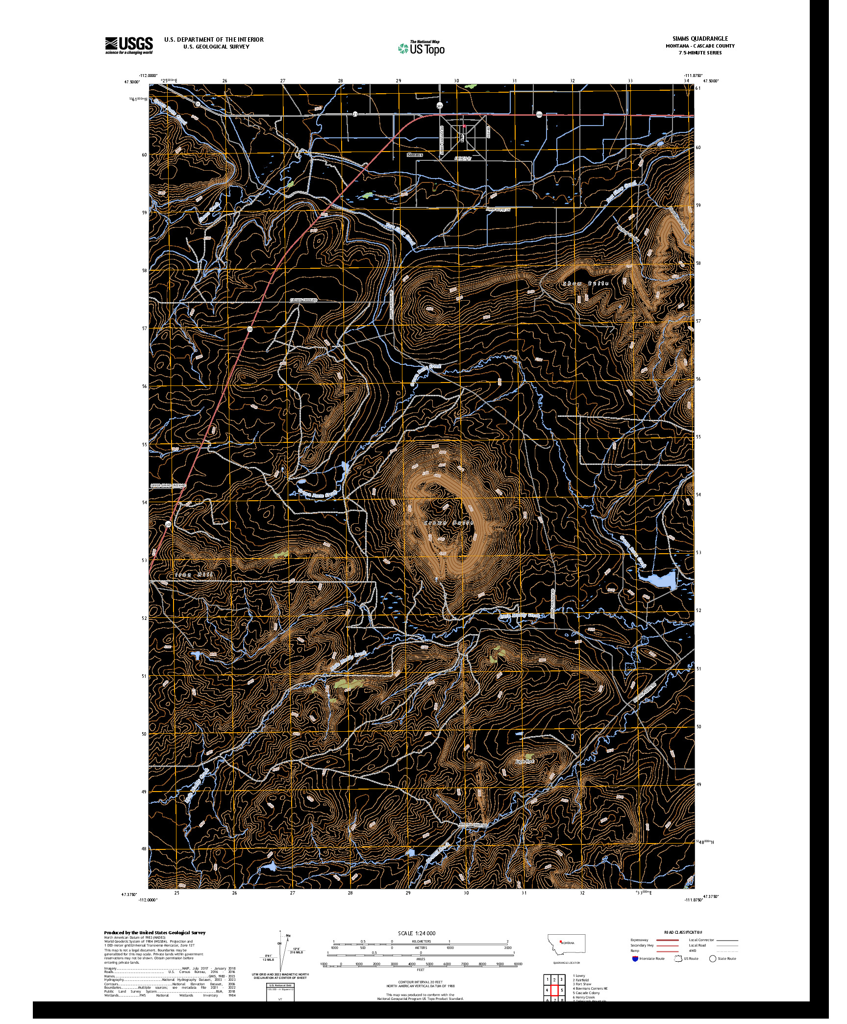 US TOPO 7.5-MINUTE MAP FOR SIMMS, MT