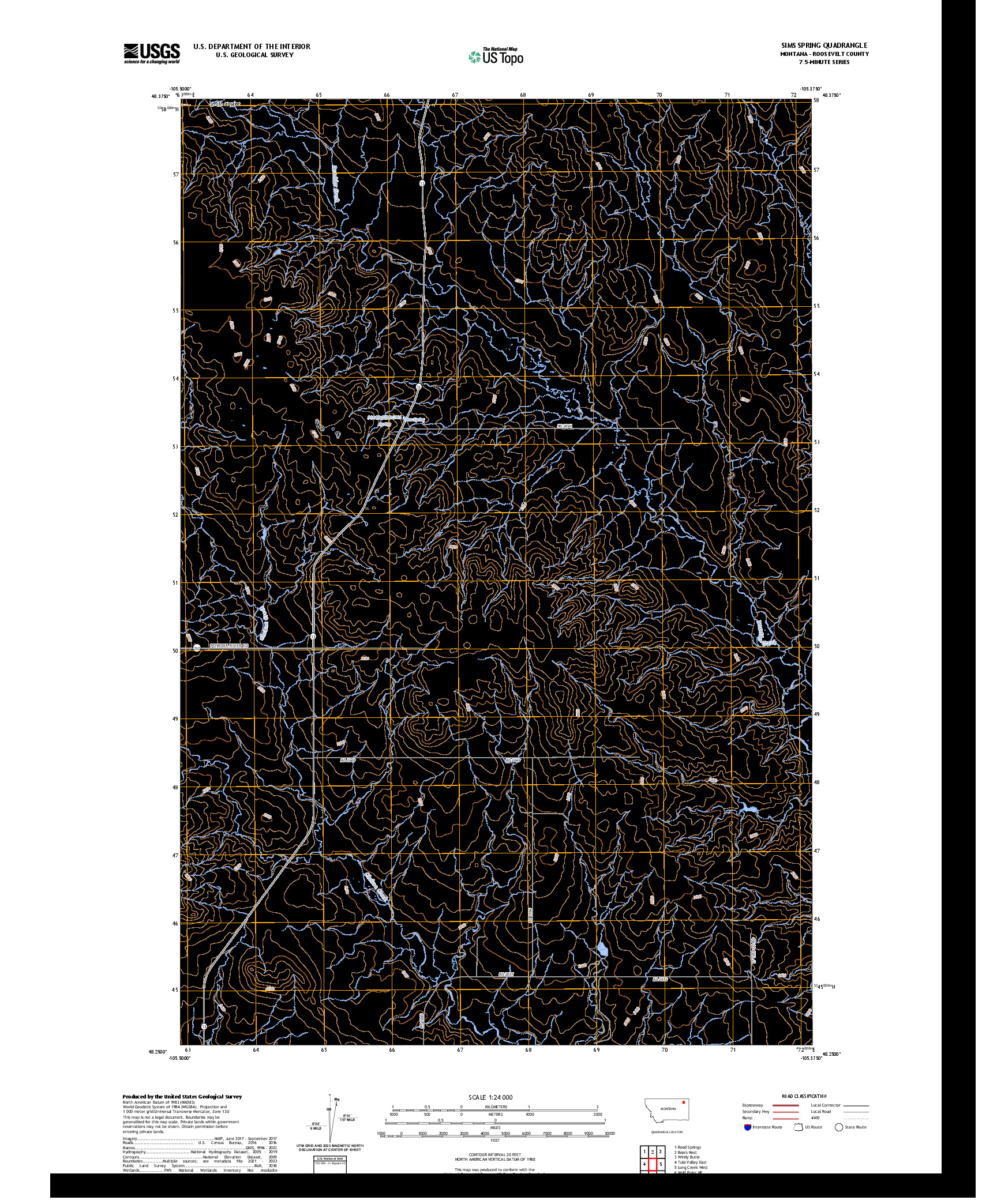 US TOPO 7.5-MINUTE MAP FOR SIMS SPRING, MT