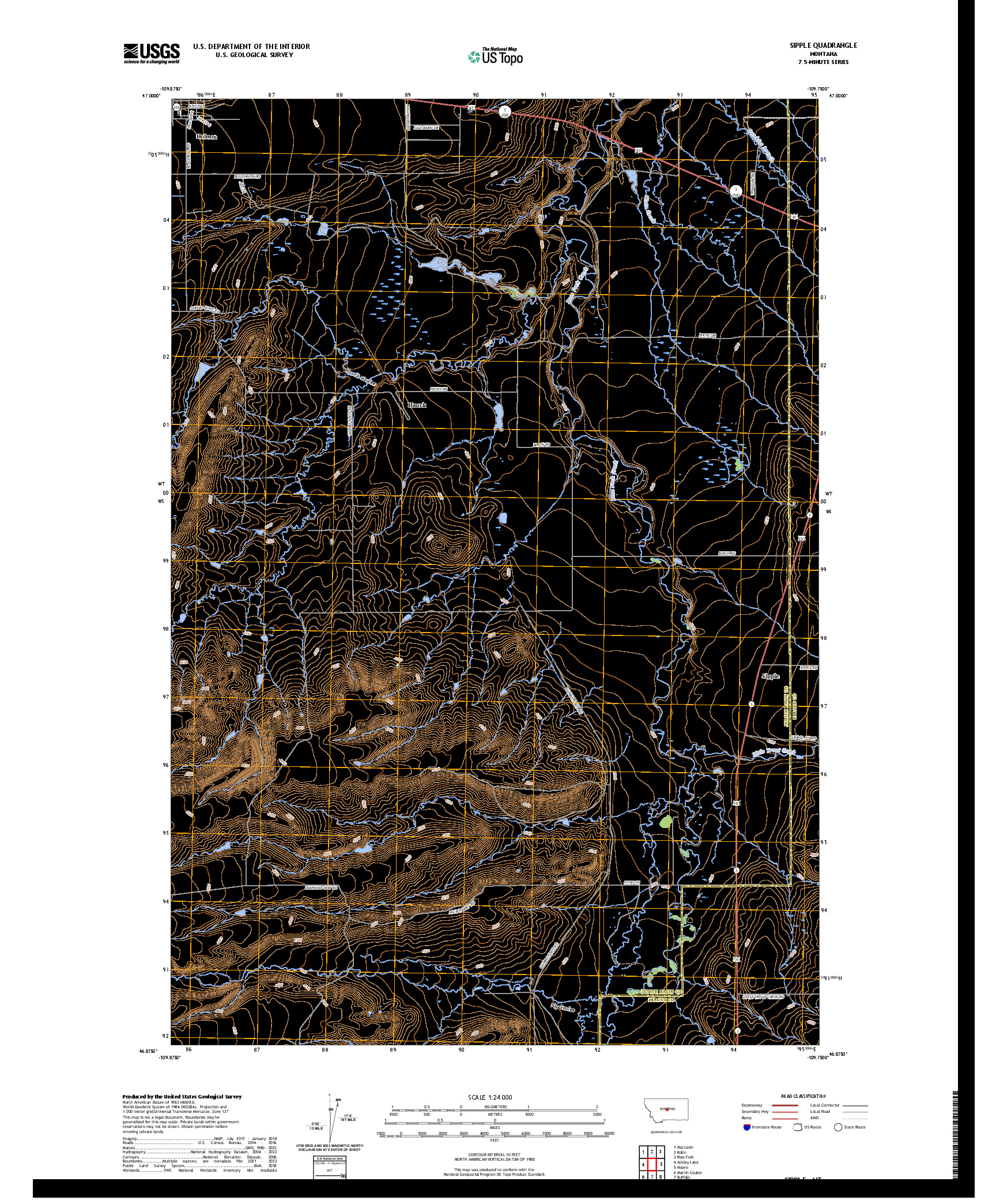 US TOPO 7.5-MINUTE MAP FOR SIPPLE, MT