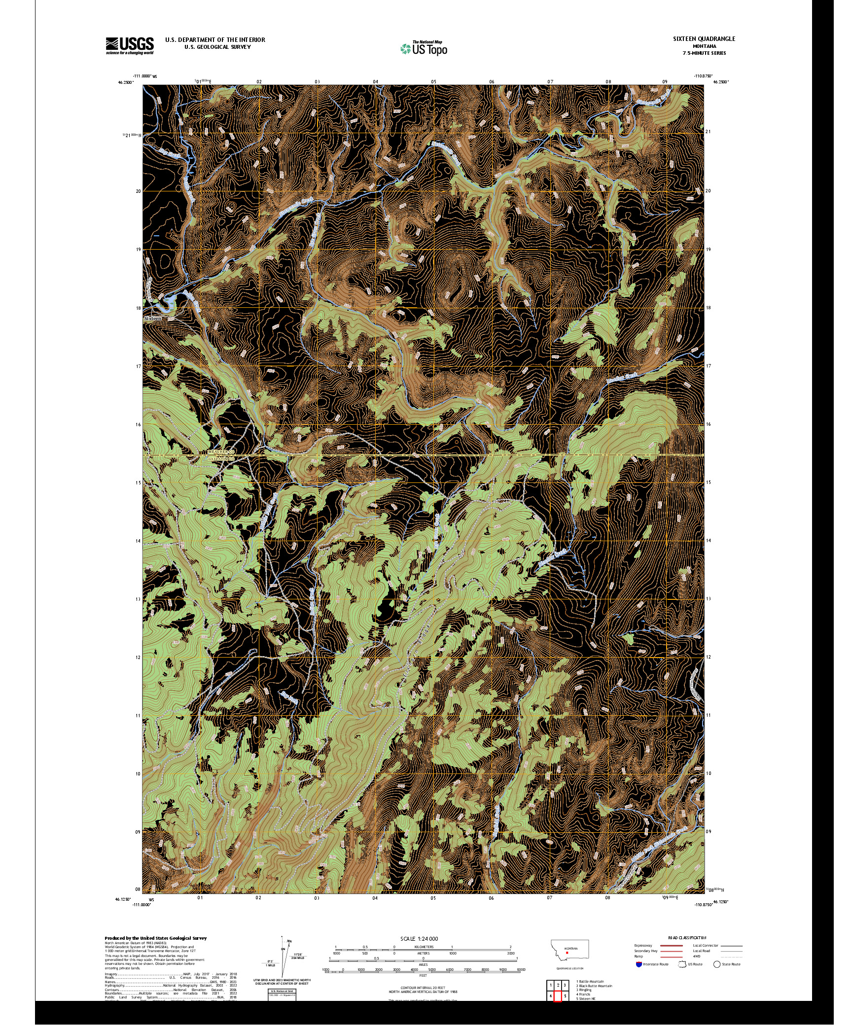 US TOPO 7.5-MINUTE MAP FOR SIXTEEN, MT