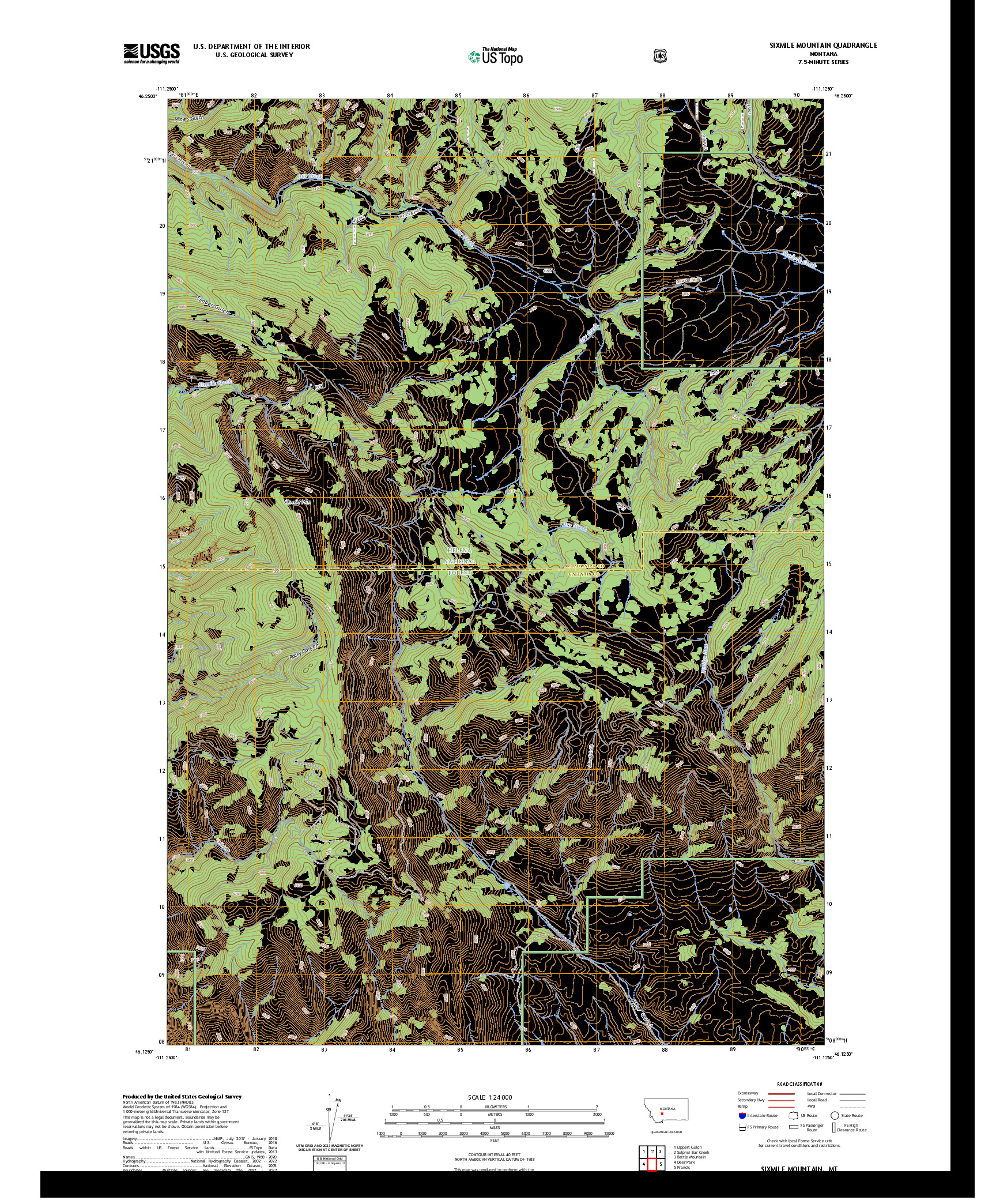 US TOPO 7.5-MINUTE MAP FOR SIXMILE MOUNTAIN, MT