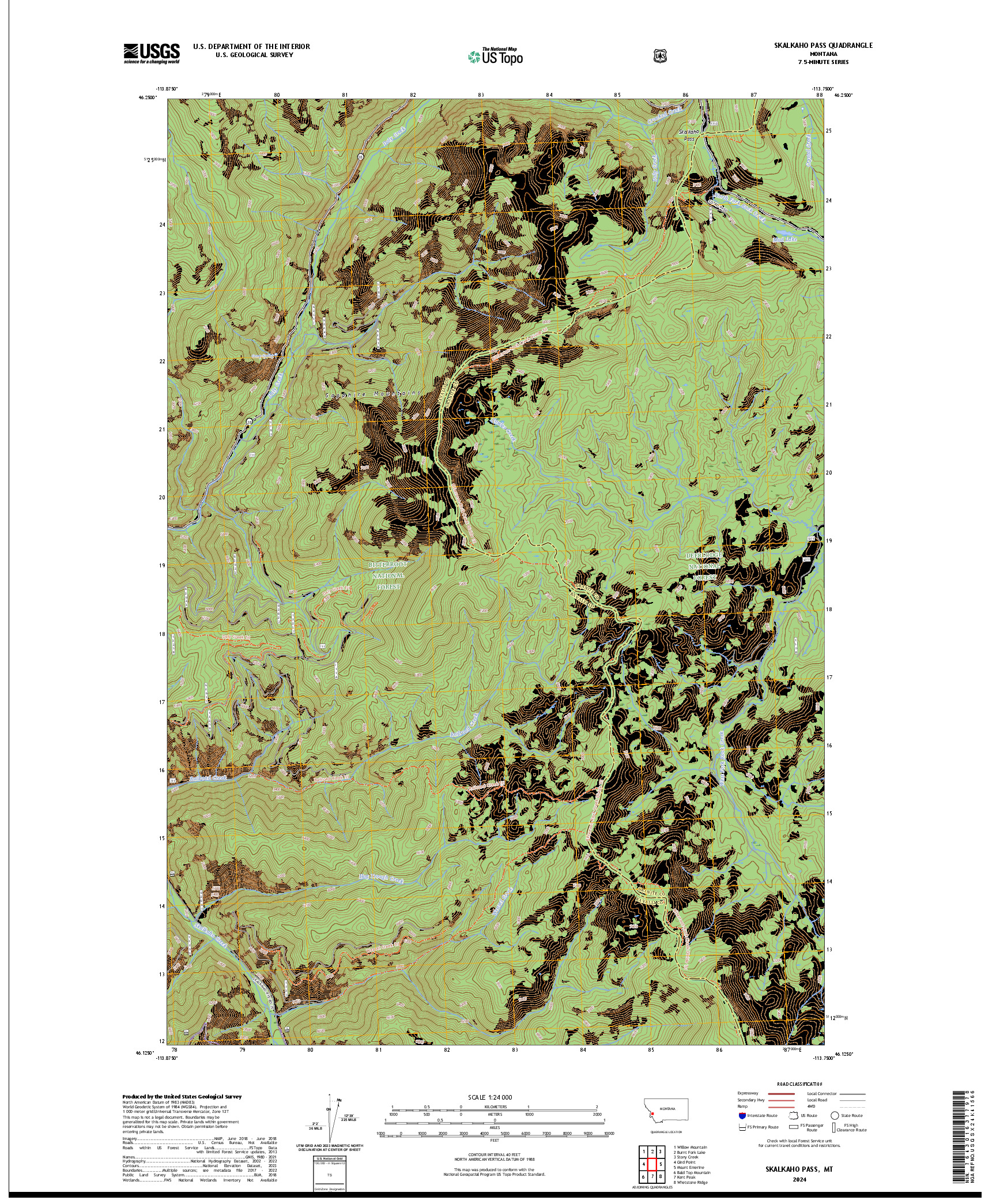 US TOPO 7.5-MINUTE MAP FOR SKALKAHO PASS, MT
