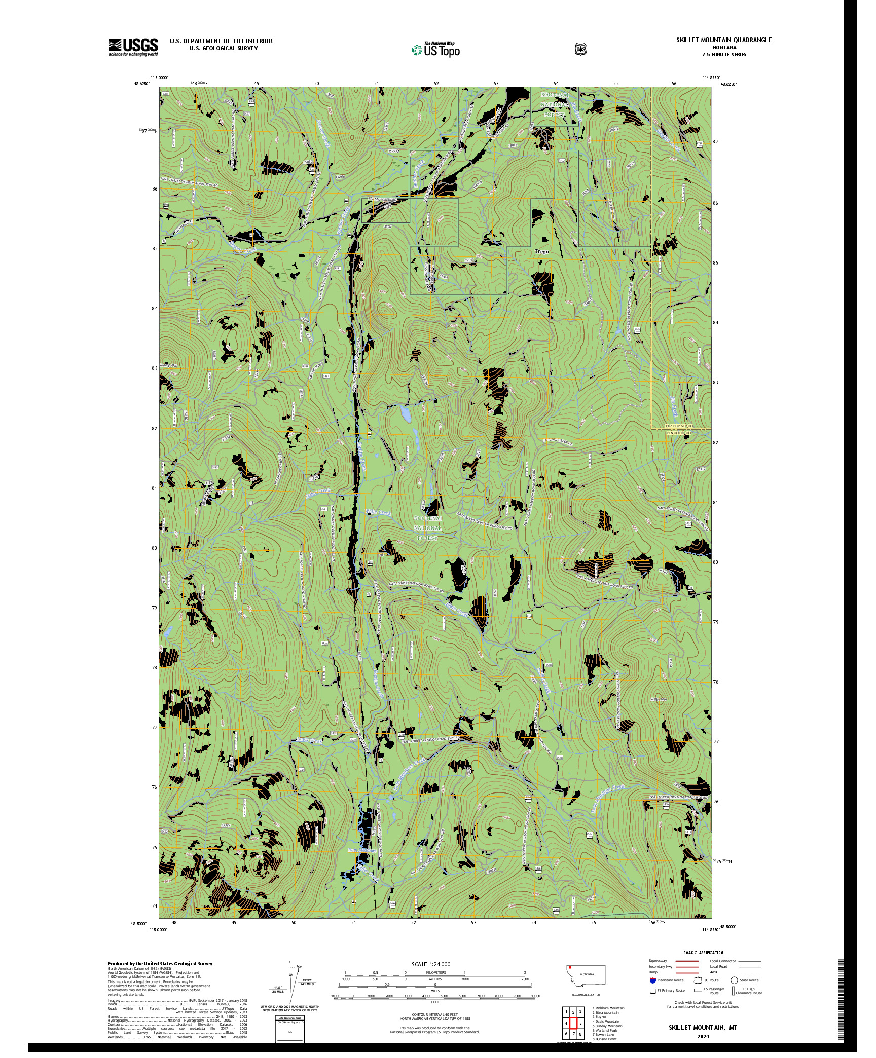 US TOPO 7.5-MINUTE MAP FOR SKILLET MOUNTAIN, MT