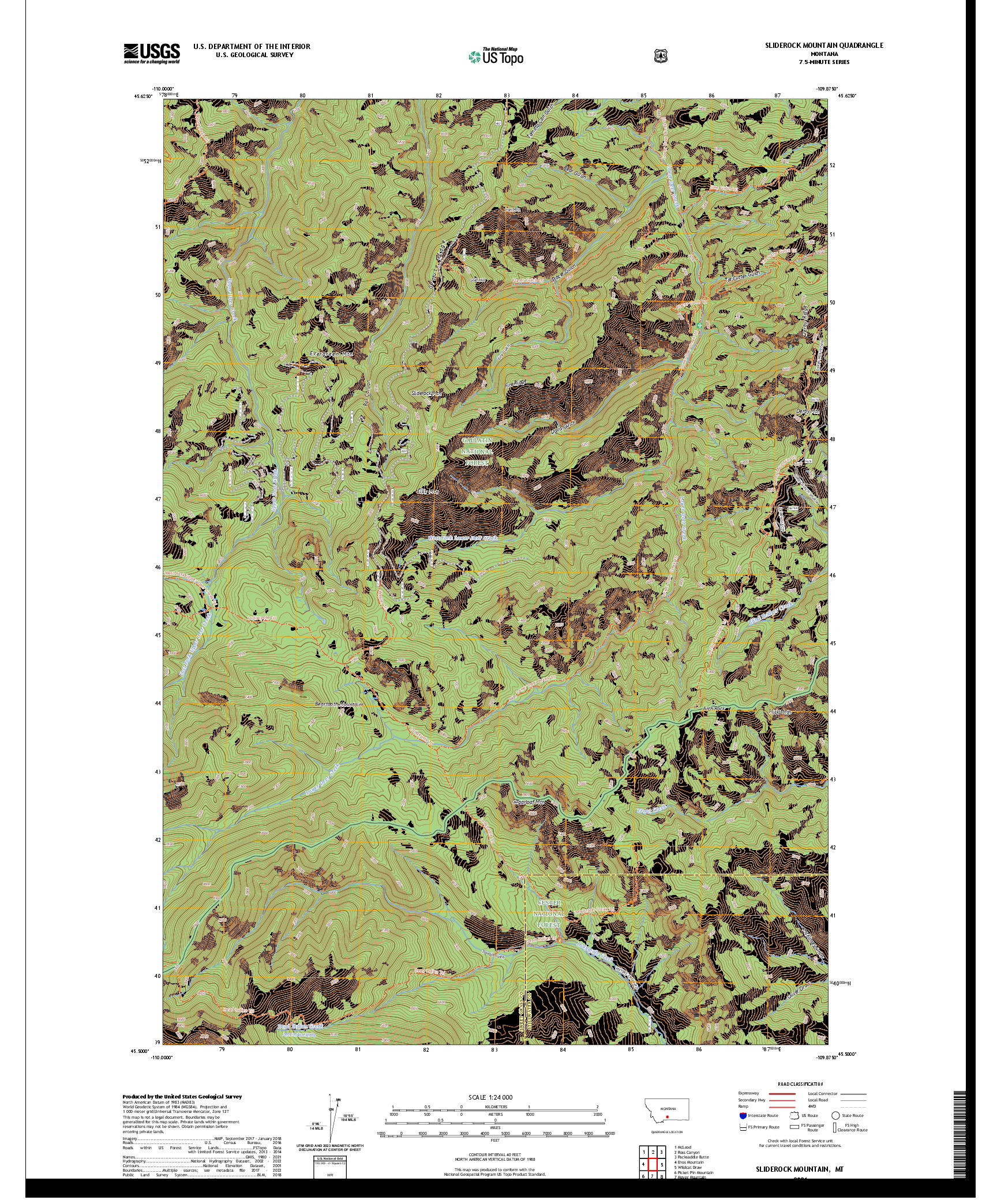 US TOPO 7.5-MINUTE MAP FOR SLIDEROCK MOUNTAIN, MT