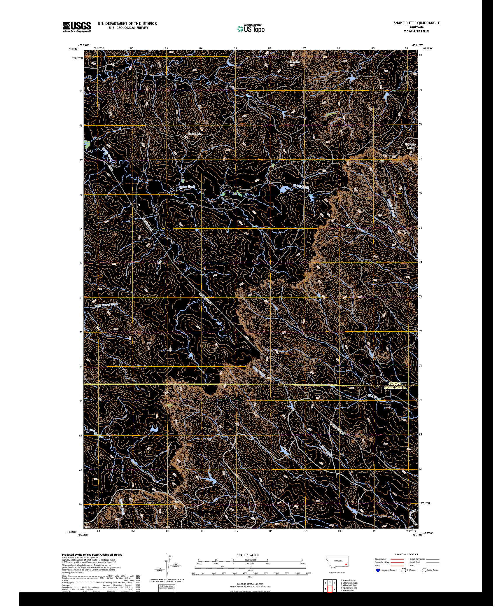 US TOPO 7.5-MINUTE MAP FOR SNAKE BUTTE, MT