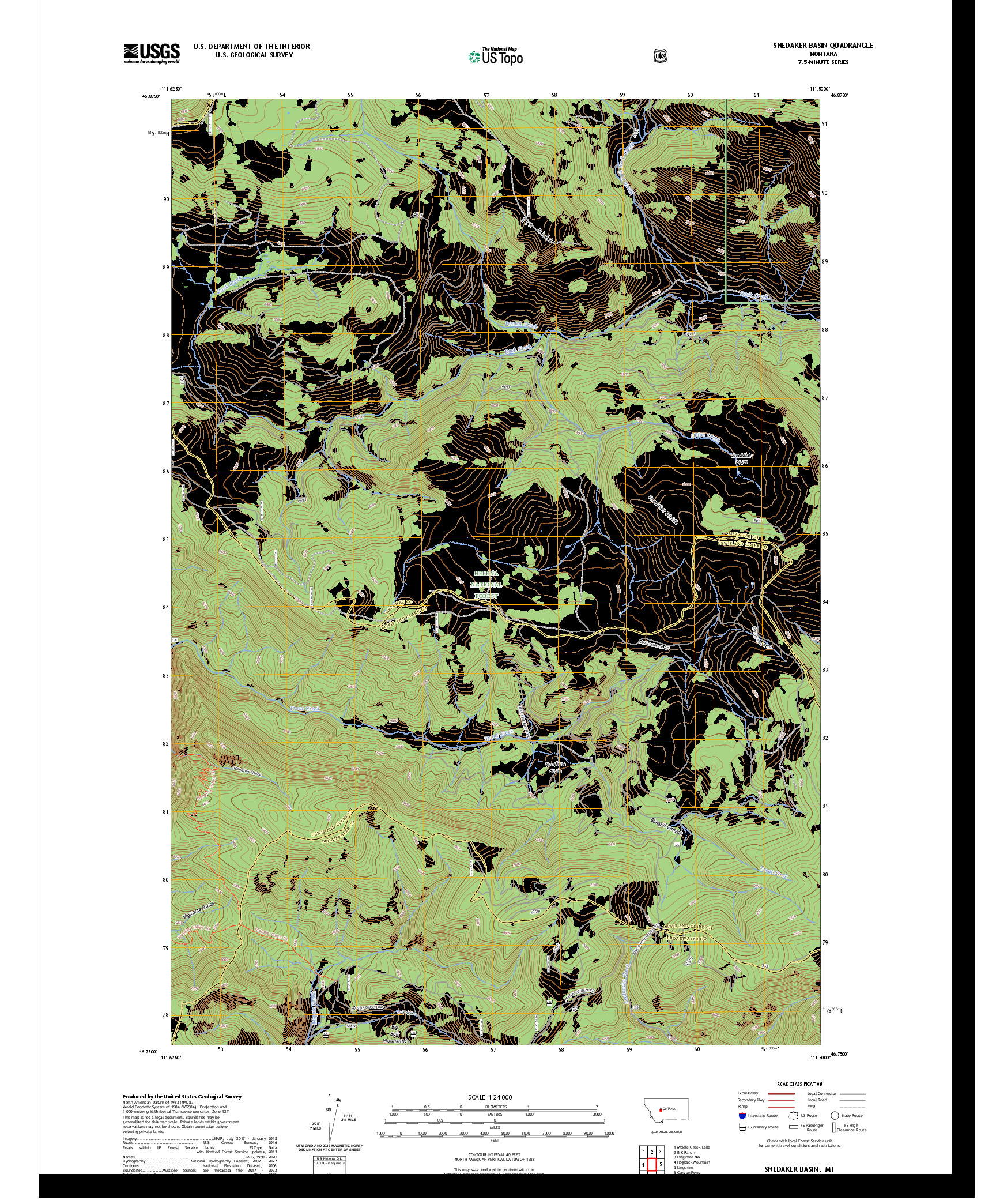 US TOPO 7.5-MINUTE MAP FOR SNEDAKER BASIN, MT