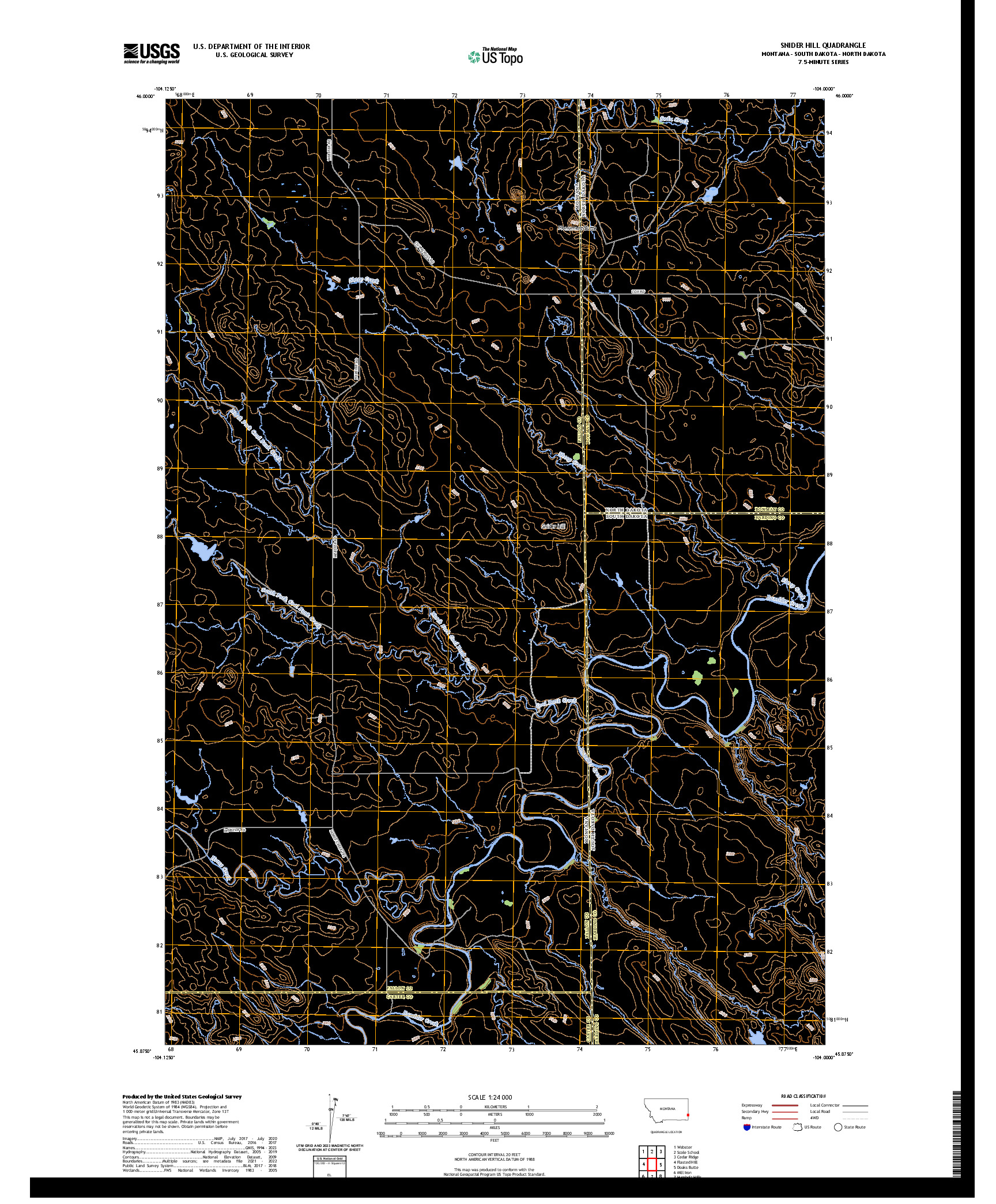 US TOPO 7.5-MINUTE MAP FOR SNIDER HILL, MT,SD,ND