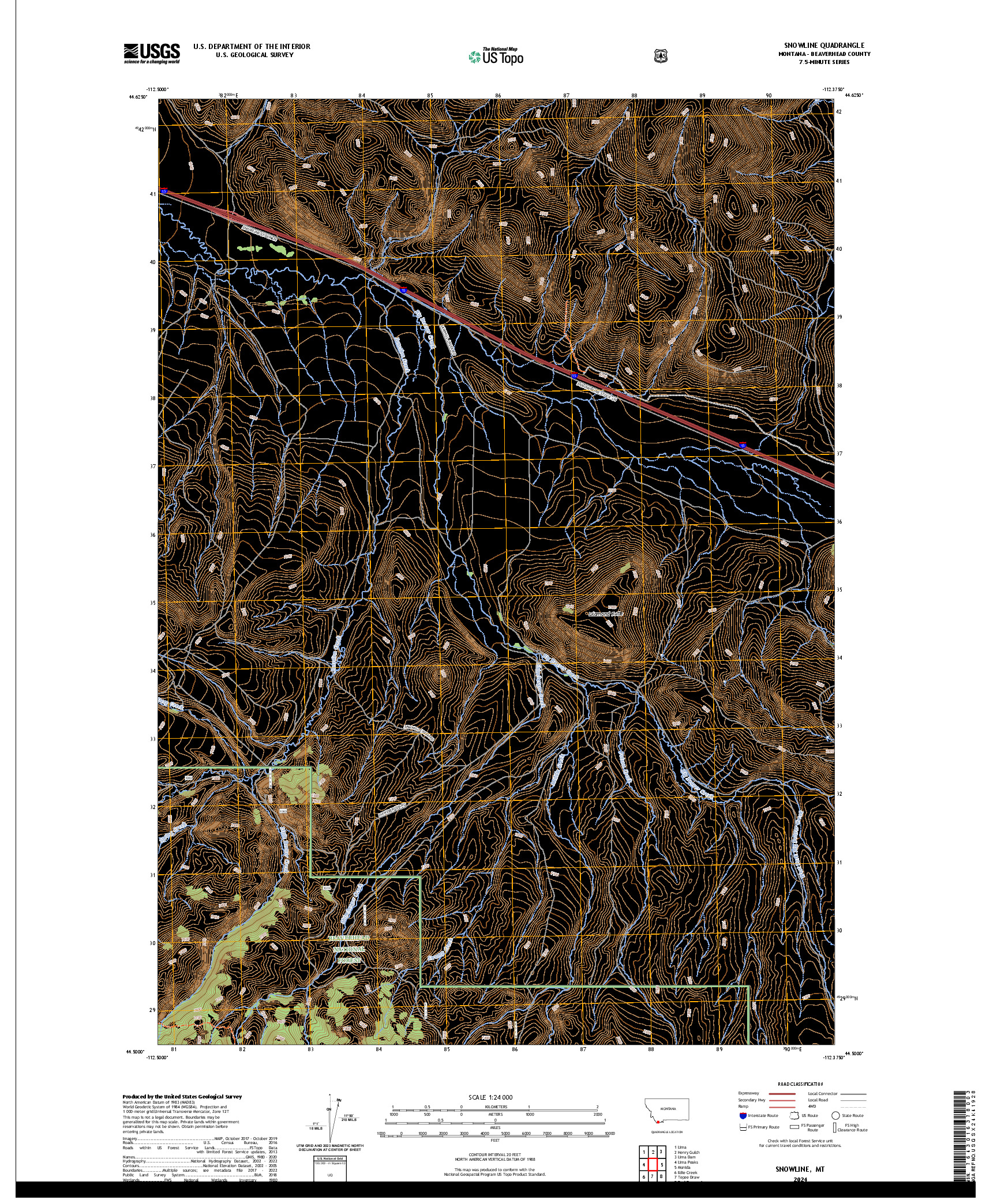 US TOPO 7.5-MINUTE MAP FOR SNOWLINE, MT