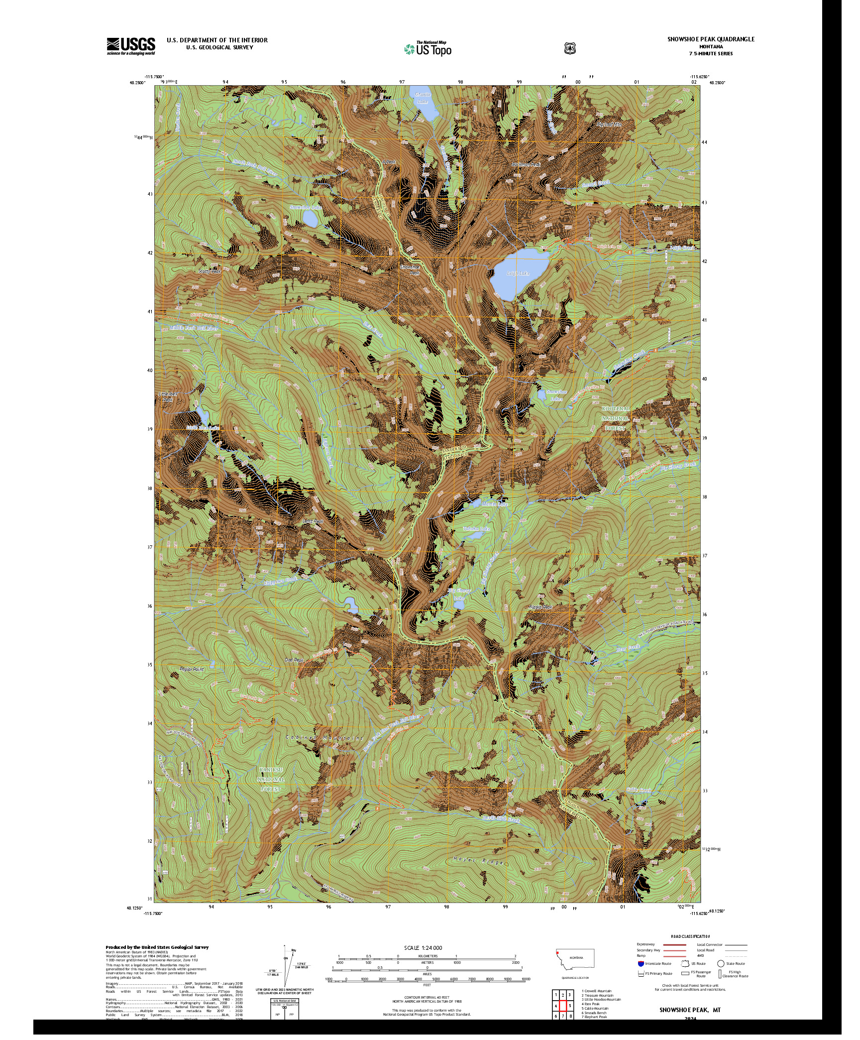 US TOPO 7.5-MINUTE MAP FOR SNOWSHOE PEAK, MT