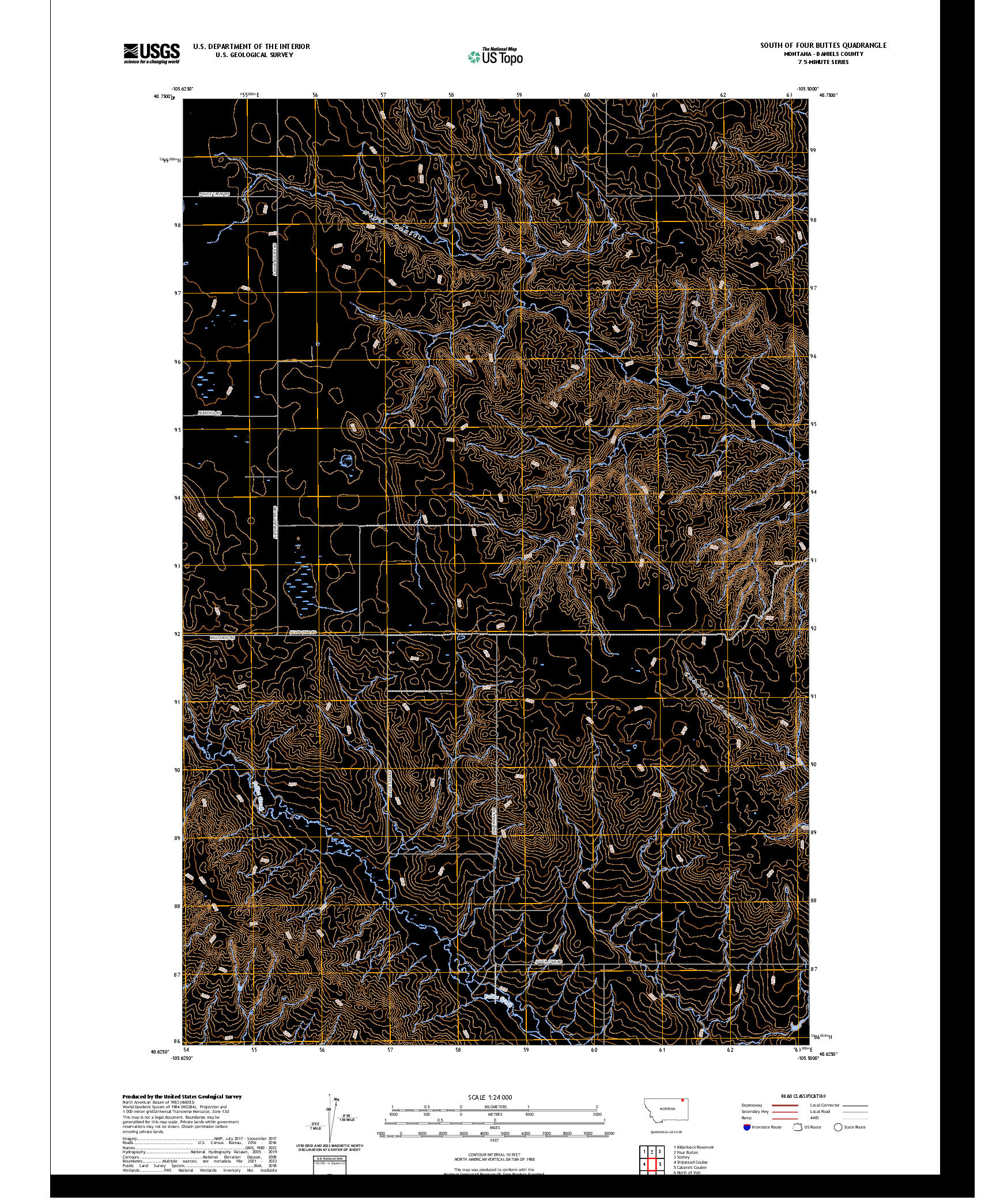 US TOPO 7.5-MINUTE MAP FOR SOUTH OF FOUR BUTTES, MT